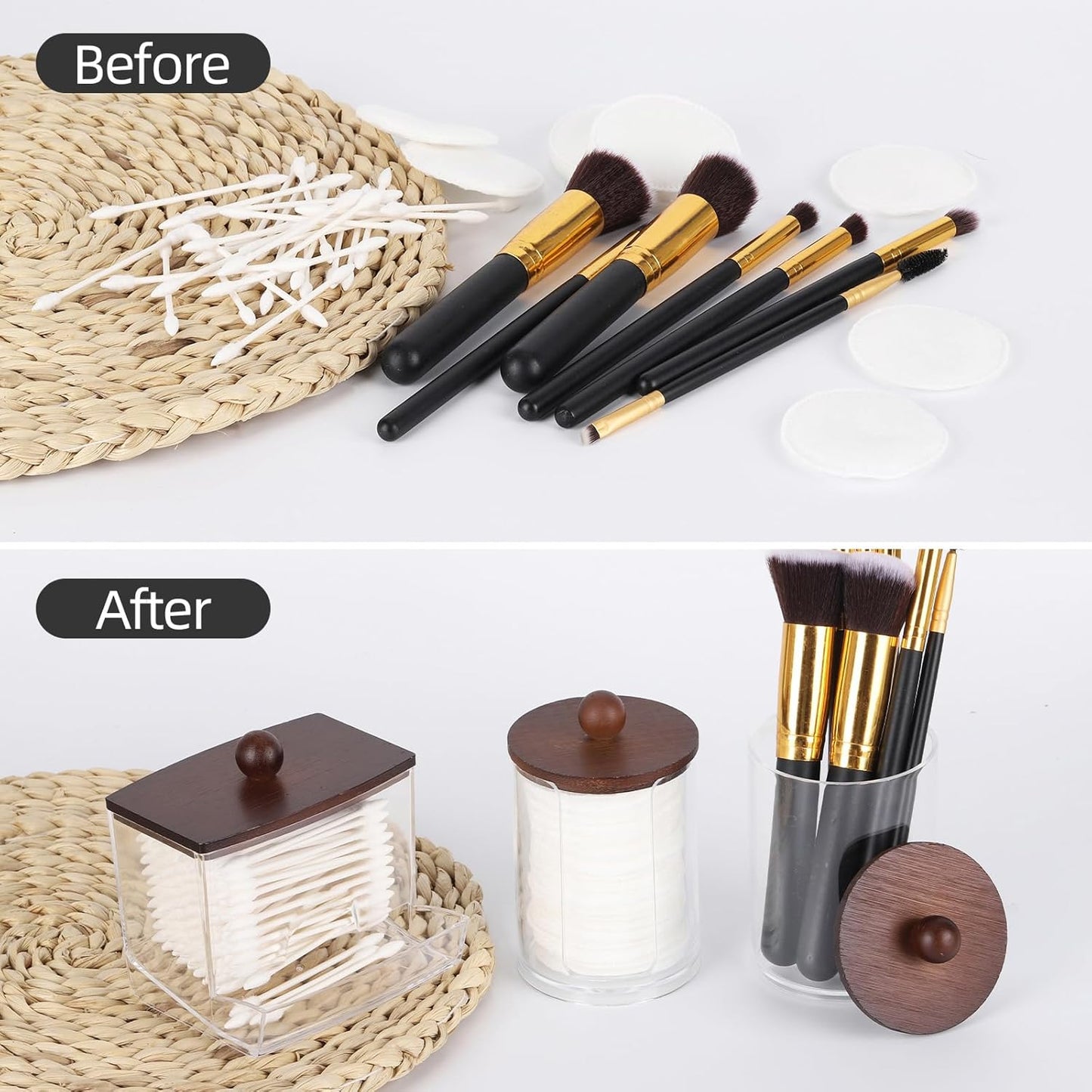 Tbestmax Bathroom Organizer Accessories Set-10 oz,7 oz Qtips Holder Storage with Bamboo Lids, Cotton Ball/Swabs Dispenser, Apothecary Jar 3 Pcs