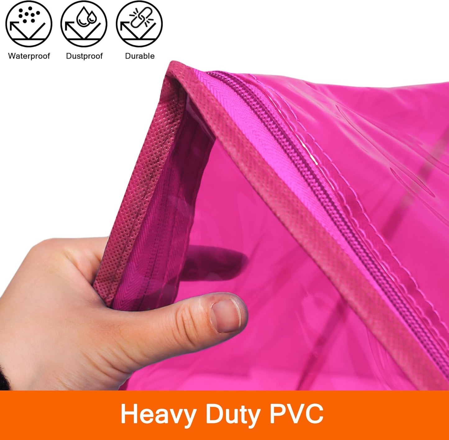 Vieshful Pink 40L Clear Clothes Storage Bag with Zipper 3 Pack Colorful Clothes Organizer Vinyl Storage Bag for Comforter, Blanket, Bedding, Duvet, Transparent Moving Totes