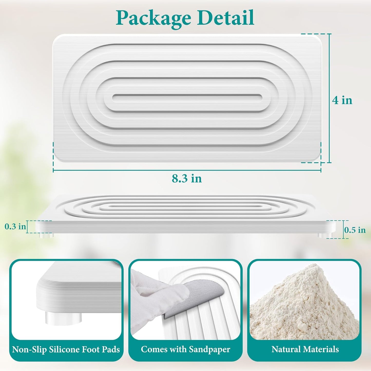 2 PCS Water Absorbing Stone Tray for Sink, Quick Drying Diatomite Bathroom Tray Countertop, Stone Drying Mat for Kitchen Counter Faucet, Soap Dish Dispenser Vanity Organizer, White-A-8.3" x 4"