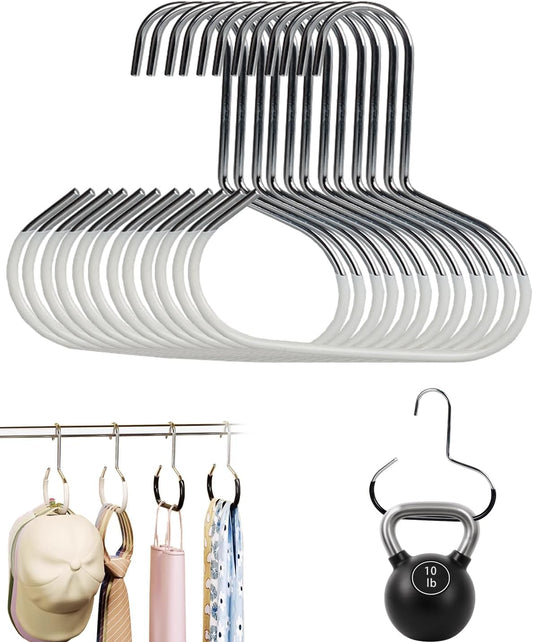 Durable Steel Hangers: Maximize Closet Space with Versatile Storage, Multifunctional Steel Hangers, Heavy Duty Closet Organizer Hooks for Hats, Scarves, Belts, Ties, Bra, Anti-Slip (Gray, 12 PCS)