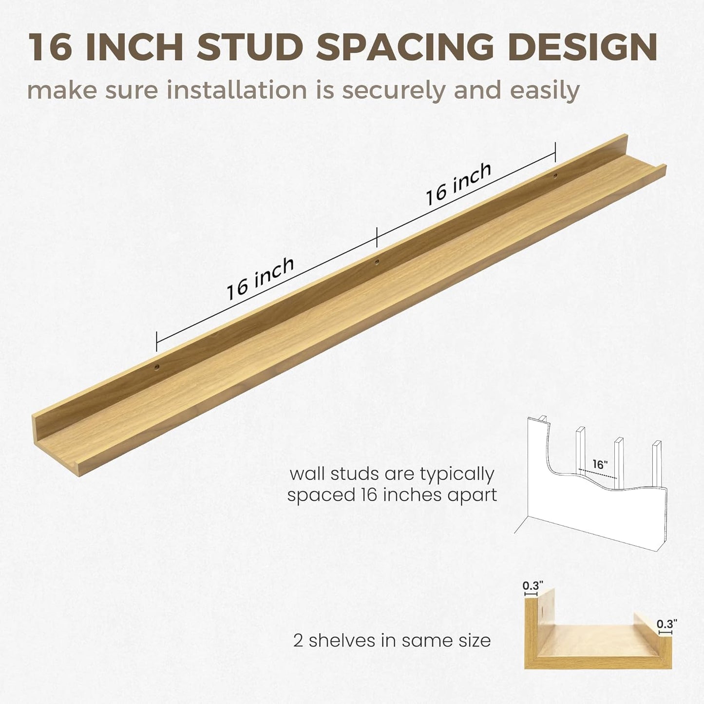Axeman Oak Floating Shelves | 48 Inch Picture Ledge Shelf Set of 2 | Rustic Oak Picture Shelf for Wall with Ledge | Floating Shelves with Lip | Photo Ledge Shelves