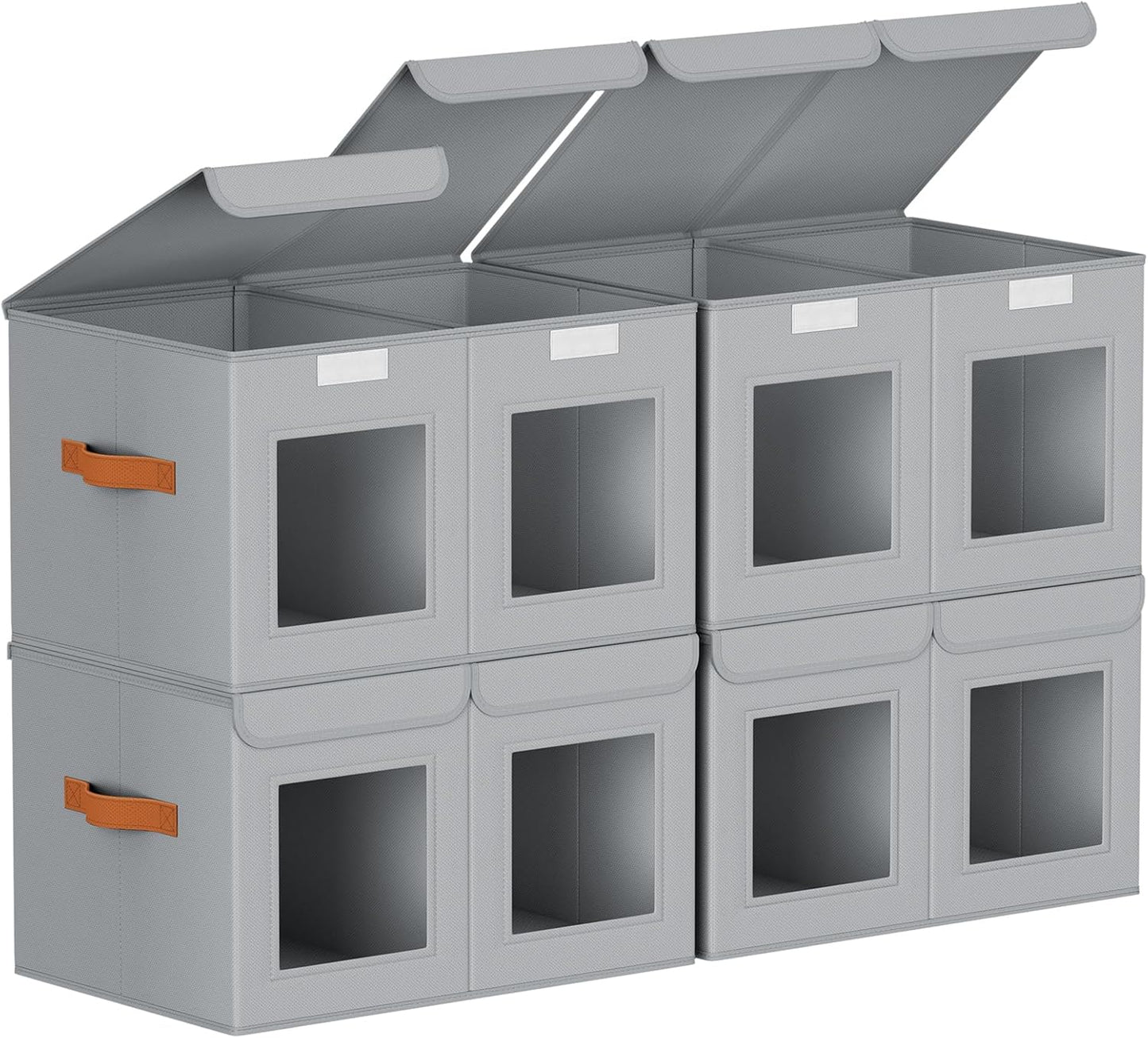 Large Closet Storage Bins - Collapsible Divided Clothes Organizer with Lids & Dual Window, Fabric Organizing Bins for Clothes, Sweater, Toys, Bedroom, Office (Grey, 4 Pack)
