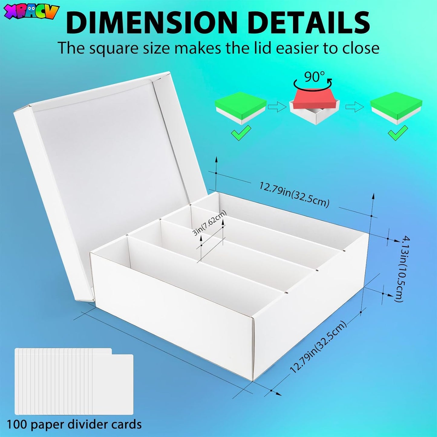 Trading Card Storage Box, 4 Row 3200 Count Collector Cards Box with Divider, White Corrugated Cardboard Compatible with Top Loader Organizer Sorting Tray Box for Sports Cards, MTG, TCG Cards (5-Pack)