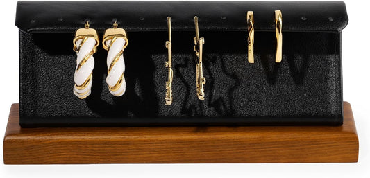 Solid Wood Jewelry Earrings Display Stand Small Jewelry Display for Long Earrings(Black)