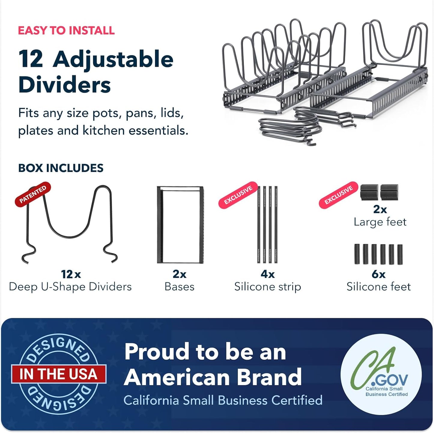 Better Things Home 12+ Expandable Pan and Pot Lid Organizer Rack for Cabinet, Pot Lid Holder Pot Organizers Inside Cabinet, Pots and Pans Organizer Under Cabinet (Dark Grey, LID ORGANIZER)