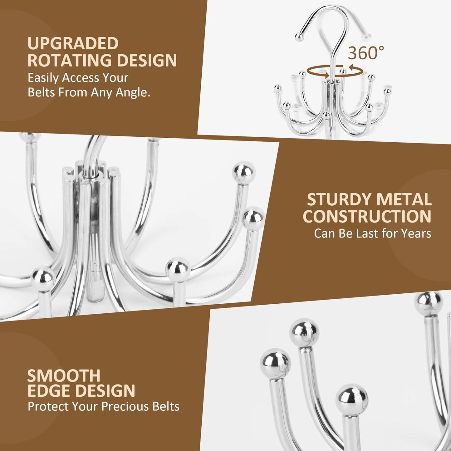 ZEDODIER Belt Hanger, 2 Pack Belt Rack Closet Accessories Organizer, Maximum 24 Storage Capacity, Hanging Holder Storage Hook for Belt, Bra, Tank Top, Tie, Scarf, Purse