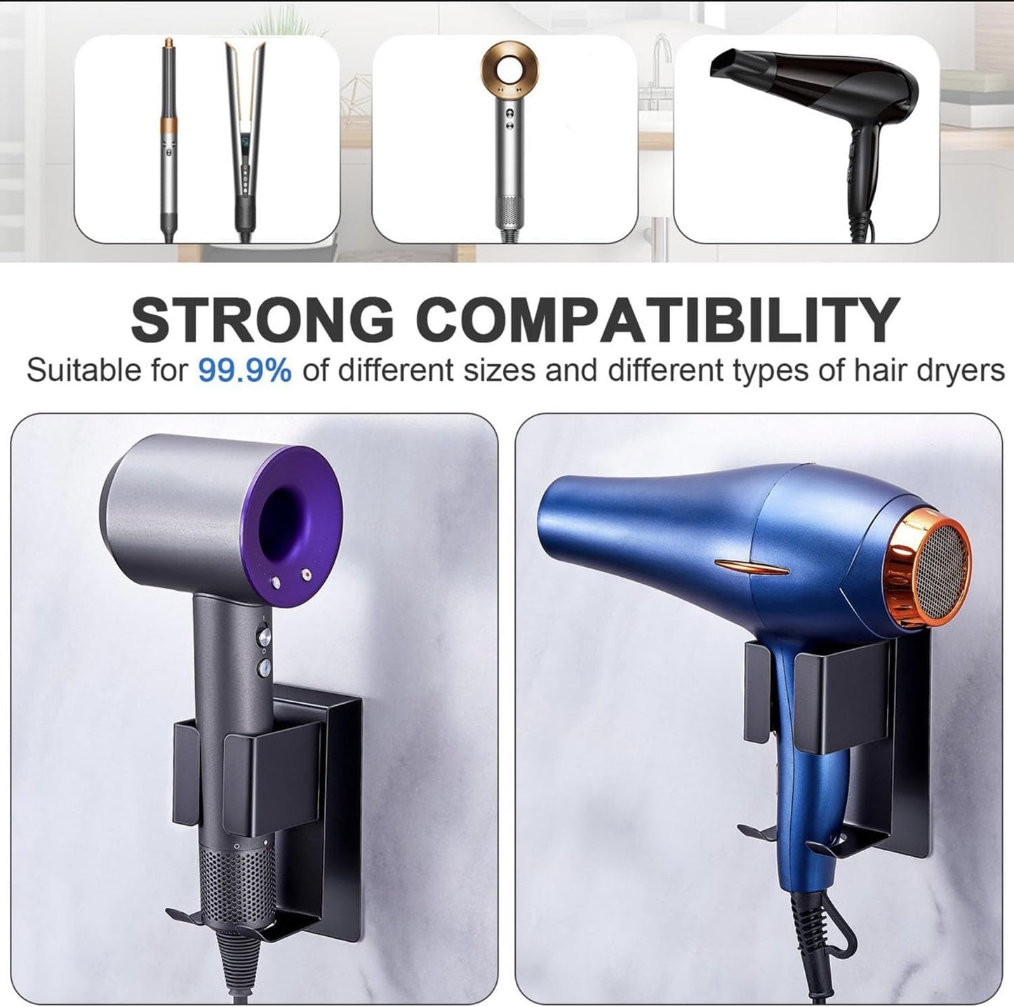 Curling iron Holder,Stainless Steel Hair Dryer Wall Mounted Storage Holder,Bathroom Styler Tool Organizer Storage Bracket for Hair Straightener
