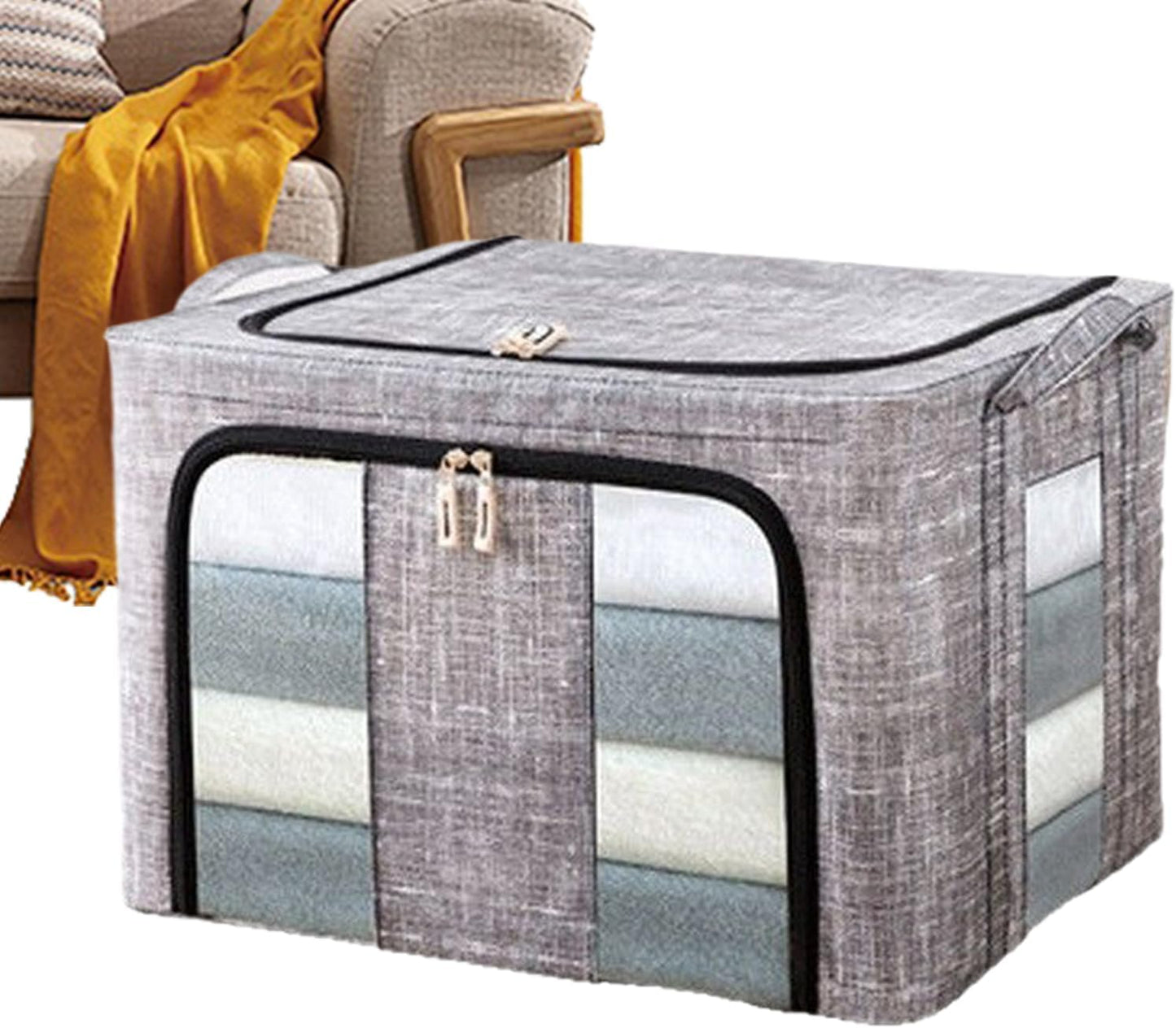 Storage Bins for Clothes - 66L with Clear Window Box - Large Clothes Storage Bins with Lids - for Bedroom Home Apartment Closet Fabric Bed Sheets Comforter Toys Garment Organization