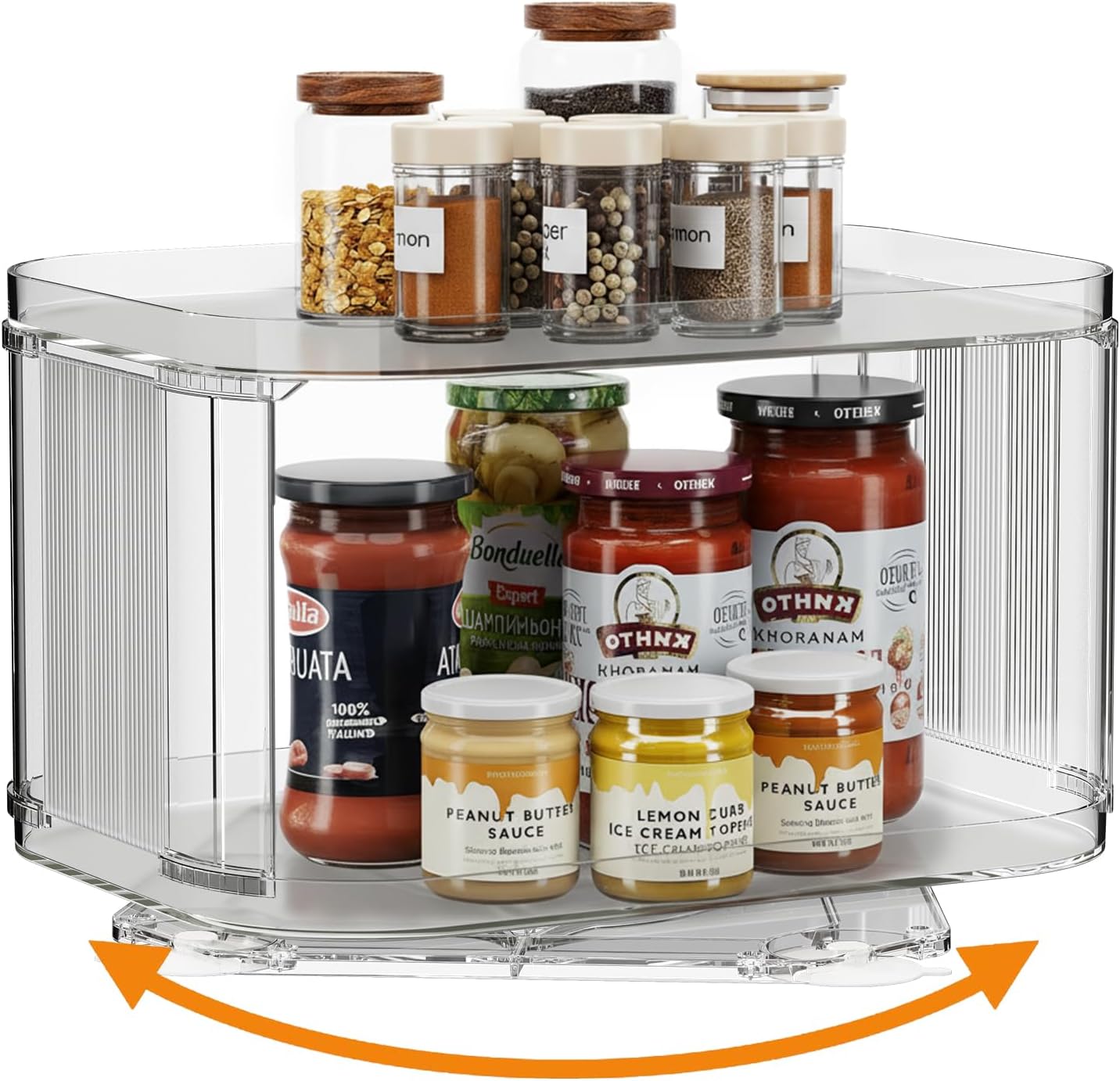 FIRJOY Lazy Susan Organizer for Cabinet, Pantry, Countertop (2 Tier 14" x 10" Clear - 1 Pack, Rectangular)