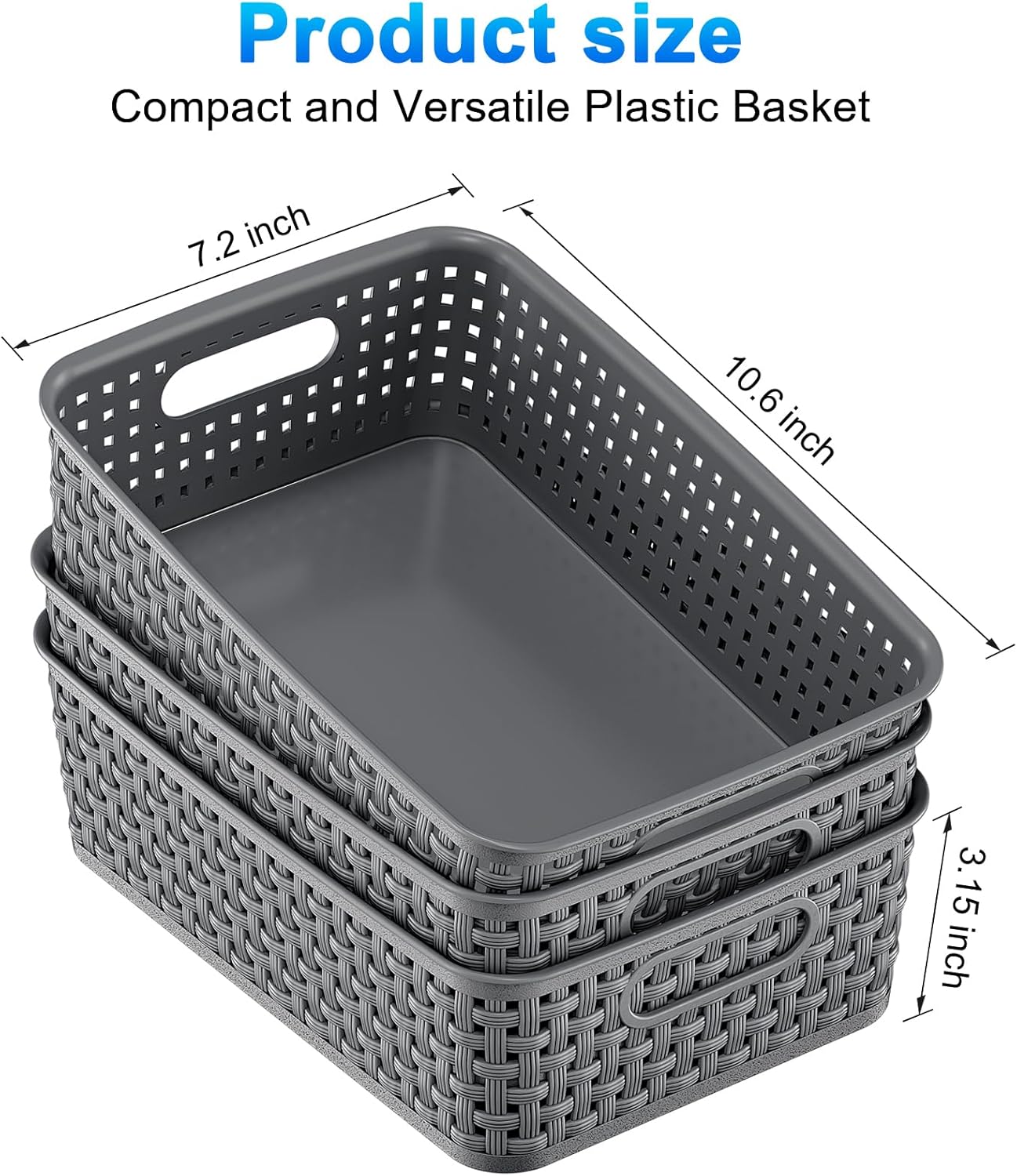 6 Pack Plastic Storage Baskets, Small Baskets for Organizing, Plastic Storage Bins Wicker Pantry Organizer Bins Household Toys for Laundry Room, Bedrooms, Kitchens, Cabinets, Countertops