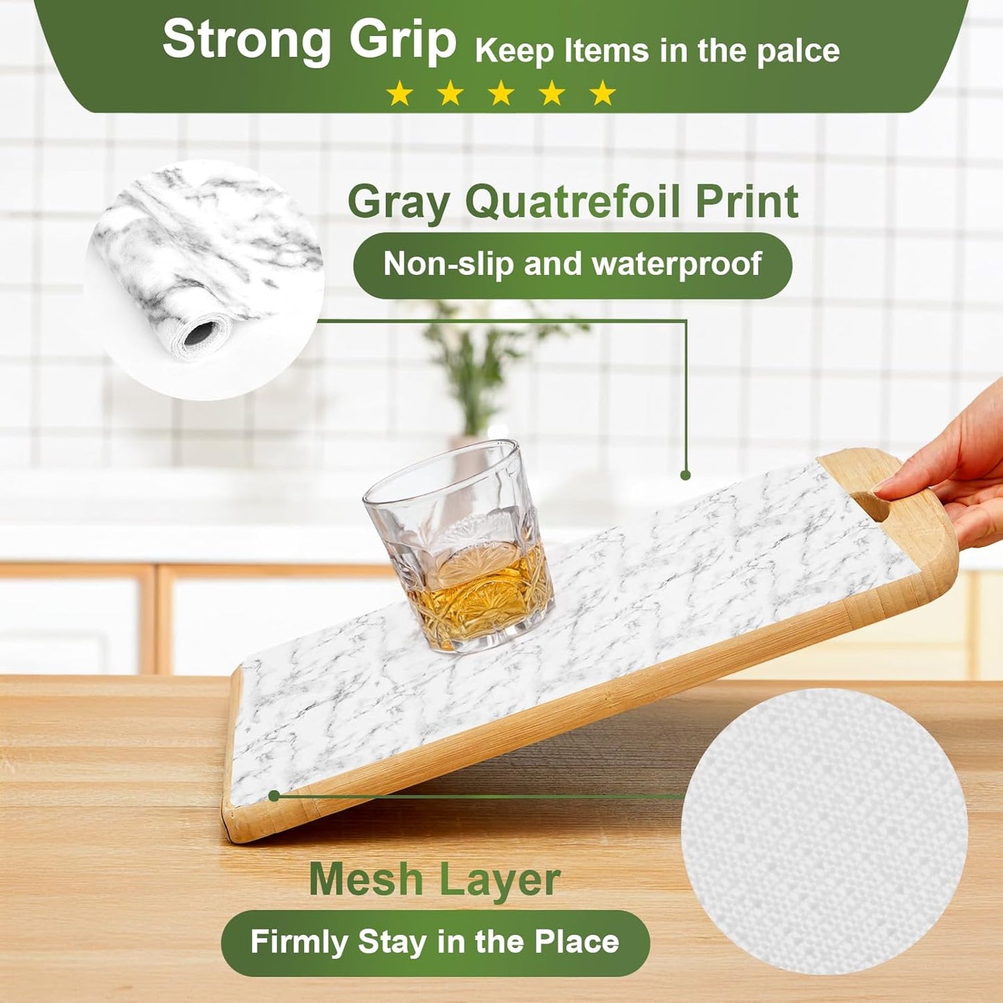 Moriah Shelf Liner for Kitchen Cabinet Non-Adhesive, Thickened Drawer Liner No Slip for Dresser Waterproof Cabinet Paper Liner for Bathroom Shelves Protects Surfaces(Marble,24'' x 10')