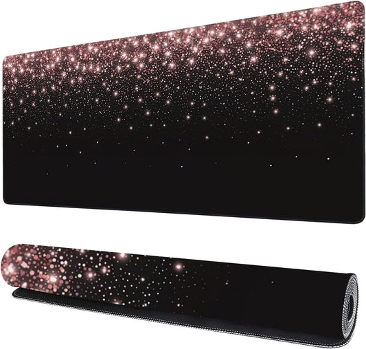 Rose Gold Glitter Gaming Mouse Pad XXL Large Desk Mouse Pad Keyboard Mat with Stitched Edges Waterproof Non-Slip Desk Mat for Laptop,Keyboard,Computer 35.4 * 15.7 Inch