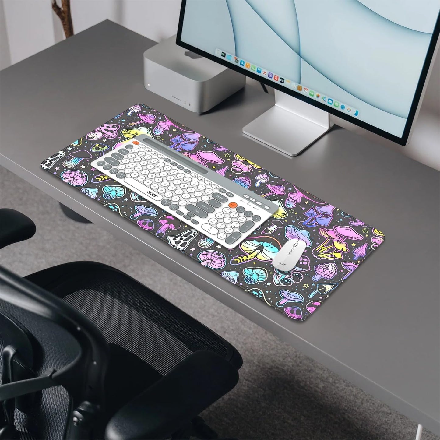 Colorful Mushrooms Mouse Pad,Large Extend Mousepad Desk Pad with Stitched Edges,Non-Slip Waterproof Rubber Base Mouse Mat Desk Mat for Office Computer Keyboard Laptop Home(27.5x11.8 in)