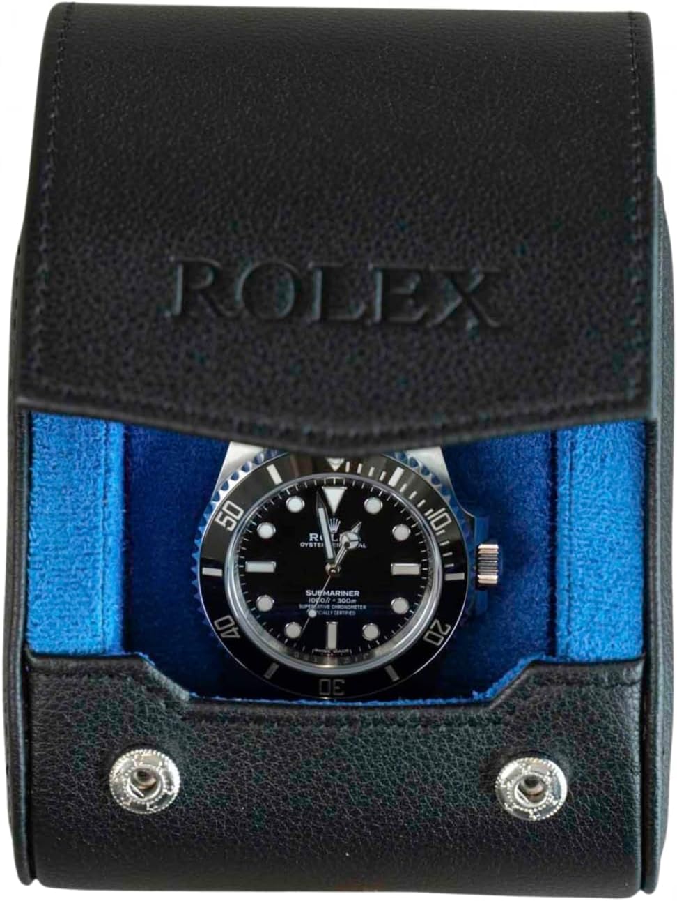 DailyWatch | Personalized Watch Roll Travel Case For 1 Watches - Handmade Genuine Leather Travel Case With Custom Engraving of Name or Initials - Black Blue