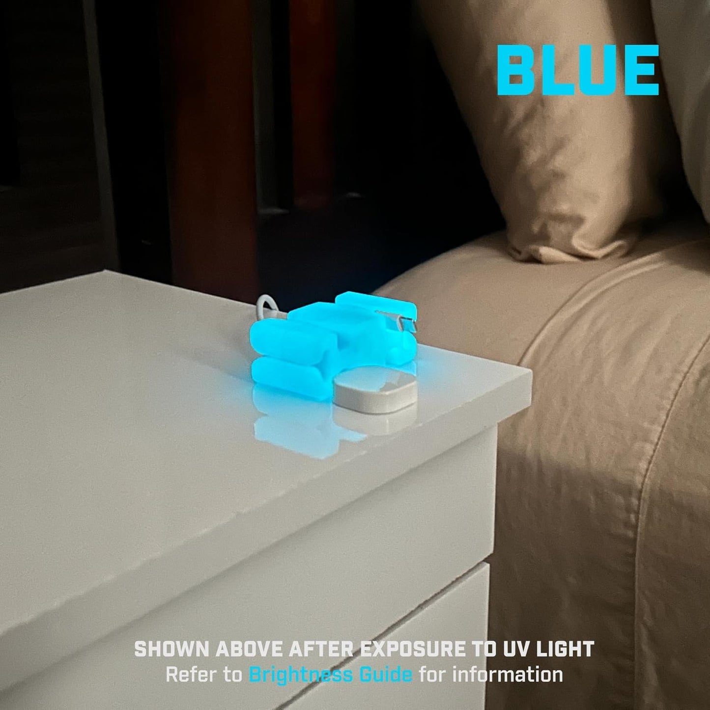 GlowBrick Stocking Stuffers for Adults Cord Management Weighted Cord Holder Cable Wrap Phone Stand - Glow-in-The-Dark Gadget Organizer for Nightstand. Gift for Men, Silicone. 4pk Glowing Blue