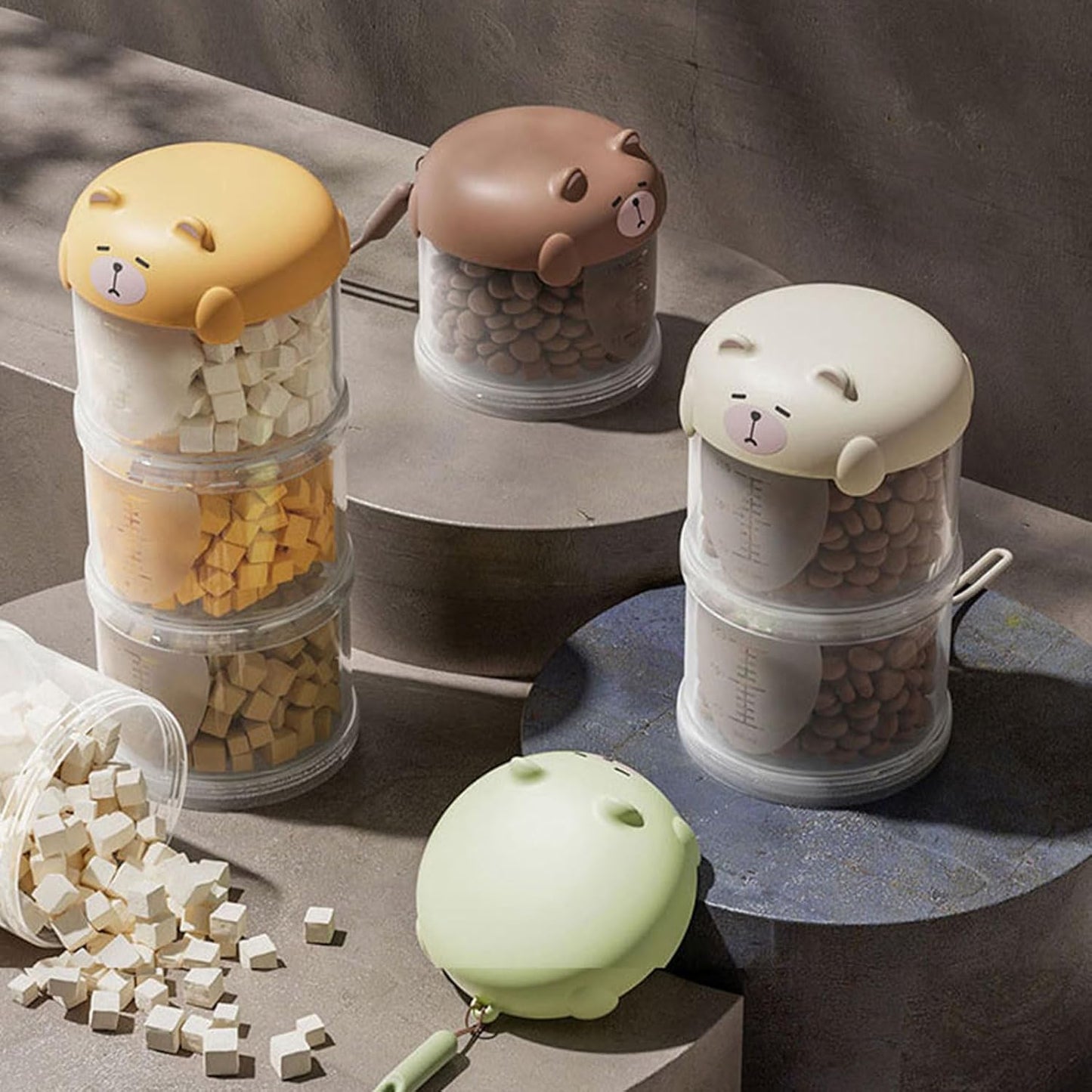 Visible Tiered Pet Treat Storage Box with Cartoon Design Cover for Dry Food and Accessories Feeding Accessories