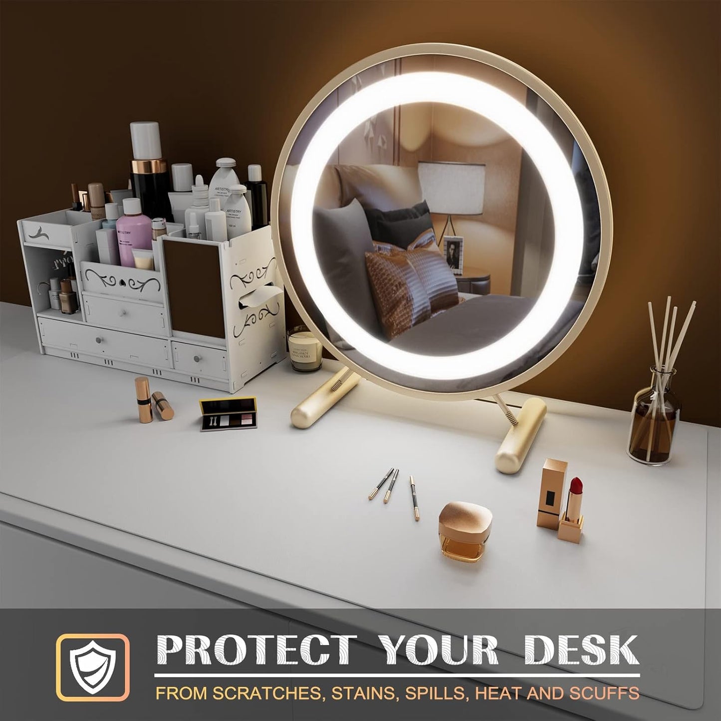 K KNODEL Large Office Leather Desk Mat, Mouse and Keyboard Pad, Computer and Laptop Mat, Desktop Protector and Cover, Writing Pad and Blotter (35.4"x17", White)