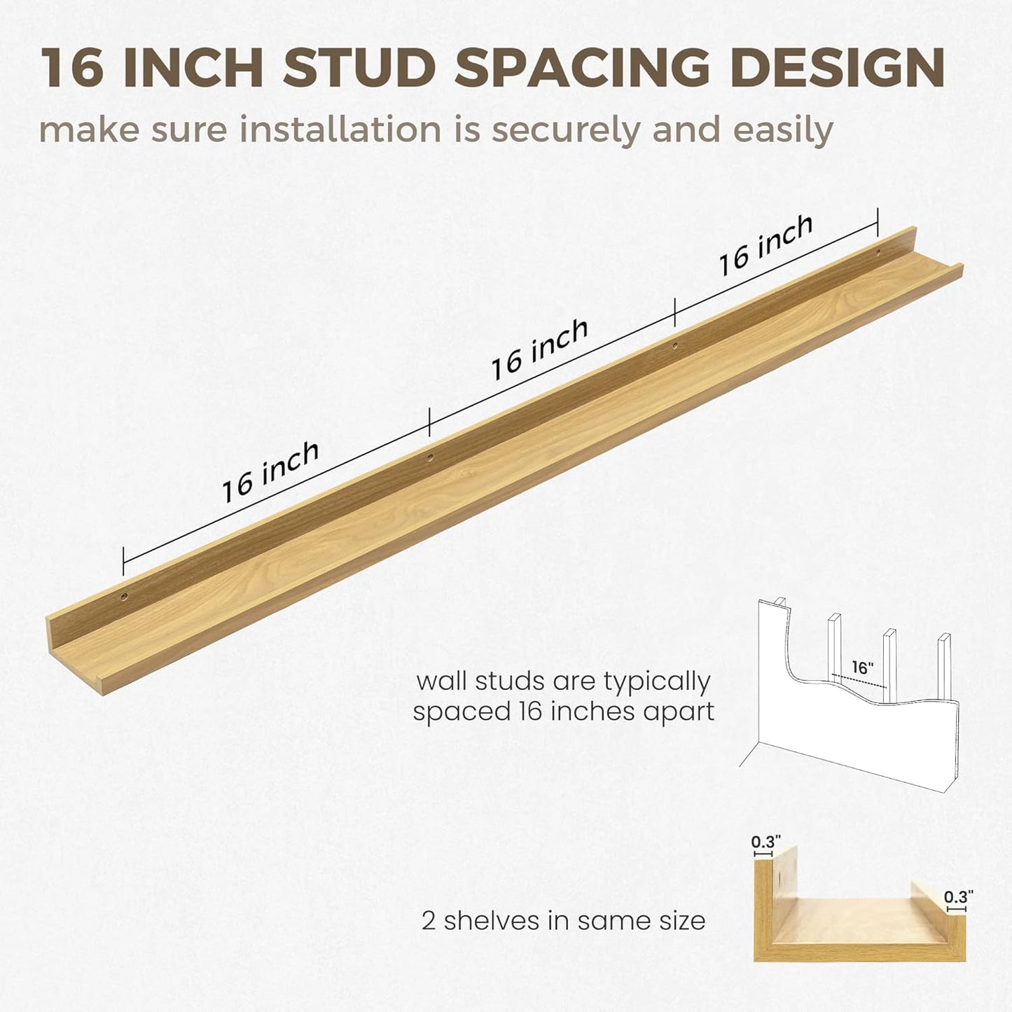 Axeman Oak Floating Shelves - 55 Inch Picture Ledge Shelf Set of 2 - Oak Wall Shelves with Lip - Picture Shelf for Wall with Ledge - Photo Ledge Shelves for Pictures Nursery Books