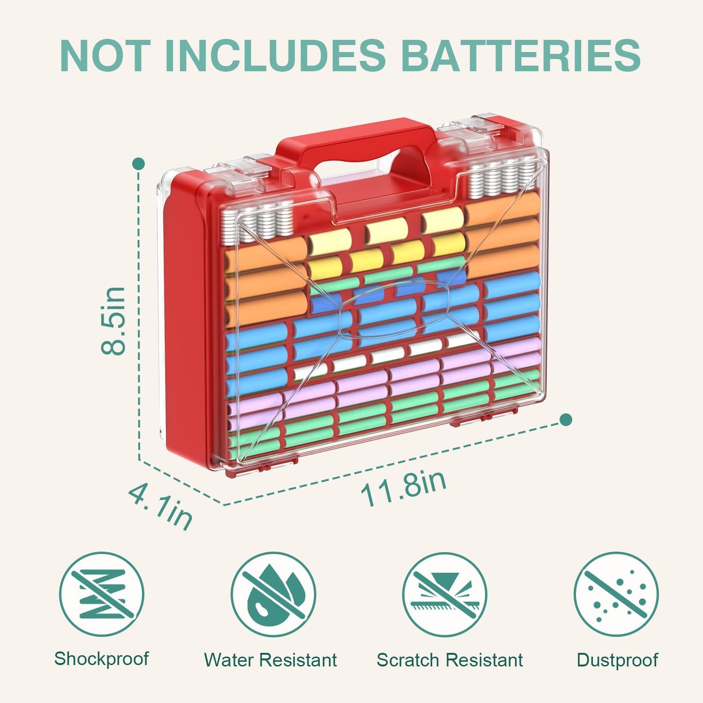 Battery Organizer Storage Holder Box Case with Tester, 185+ Batteries Double-Sided Variety Pack, Holds AA AAA 4A C D Cell 9V 3V Lithium LR44 CR2 CR123 CR1632 18650 Button - Black