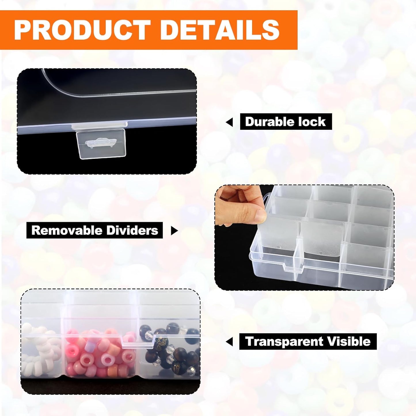 Pony Bead Organizer-2Pack,Adjustable Dividers,Pony Bead Storage,Transparent,36Grids