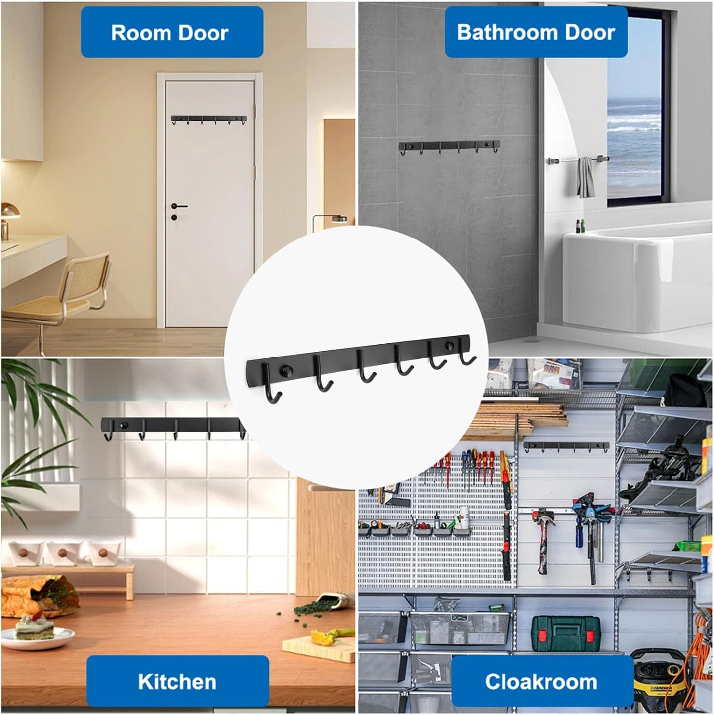 2 Pack Coat Rack Wall Mount, 12.6 in Wall Hooks for Hanging, 6 Coat Hooks for Hanging Coats Hats Towels Keys and Bags, Closet and Entryway Hanger for Bathroom Bedroom Kitchen (Black)