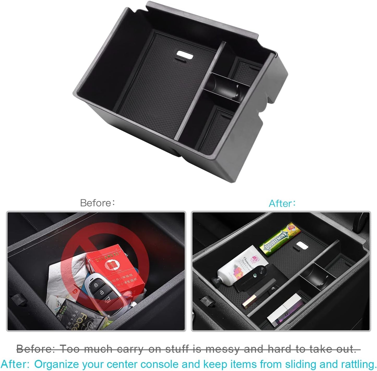 CDEFG Center Console Organizer Tray for 2022 2023 2024 Santa Cruz/ 2022 2023 2024 Tucson NX4 Limited Console Armrest Organizer Interior Accessories Armrest Insert Secondary Storage Box