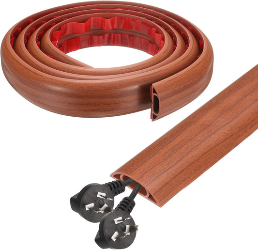 HARFINGTON 6ft Cord Cover Floor W0.6 x H0.33 Inner Channel PVC Hide Extension Cable Floor Wire Hider Wire Covers Protector for Prevent Cable Trips Cables Management, Wood Brown