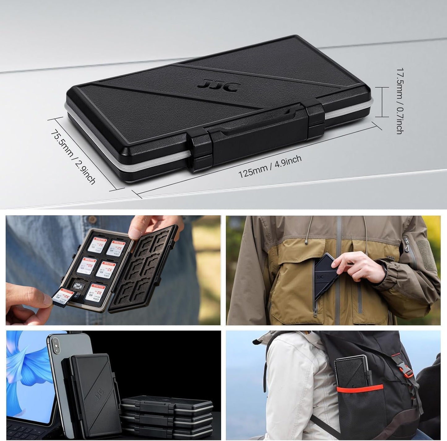 36 Slots Memory Card Case Water-Resistant Anti-Shock Memory Card Wallet for 24 Micro SD SDXC SDHC TF Cards and 12 SD SDXC SDHC Cards