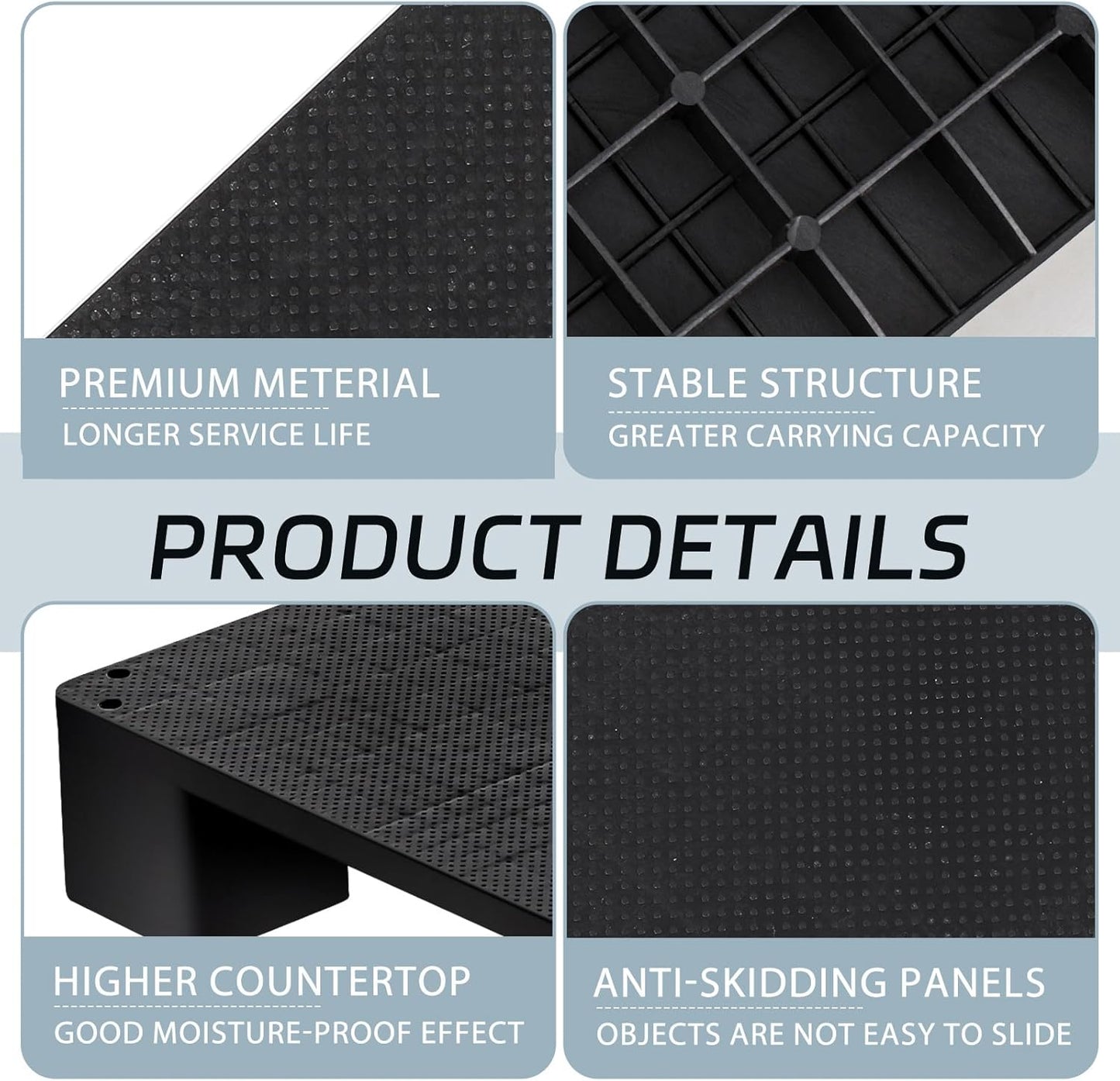 2 Pcs Plastic Pallet for Basement Storage Easy Stack Lightweight Floor Pallet Display Flooring Room Supermarket Christmas, Support up to 2000 Lbs (20'' L X 20'' W X 4.7'' H,Black)
