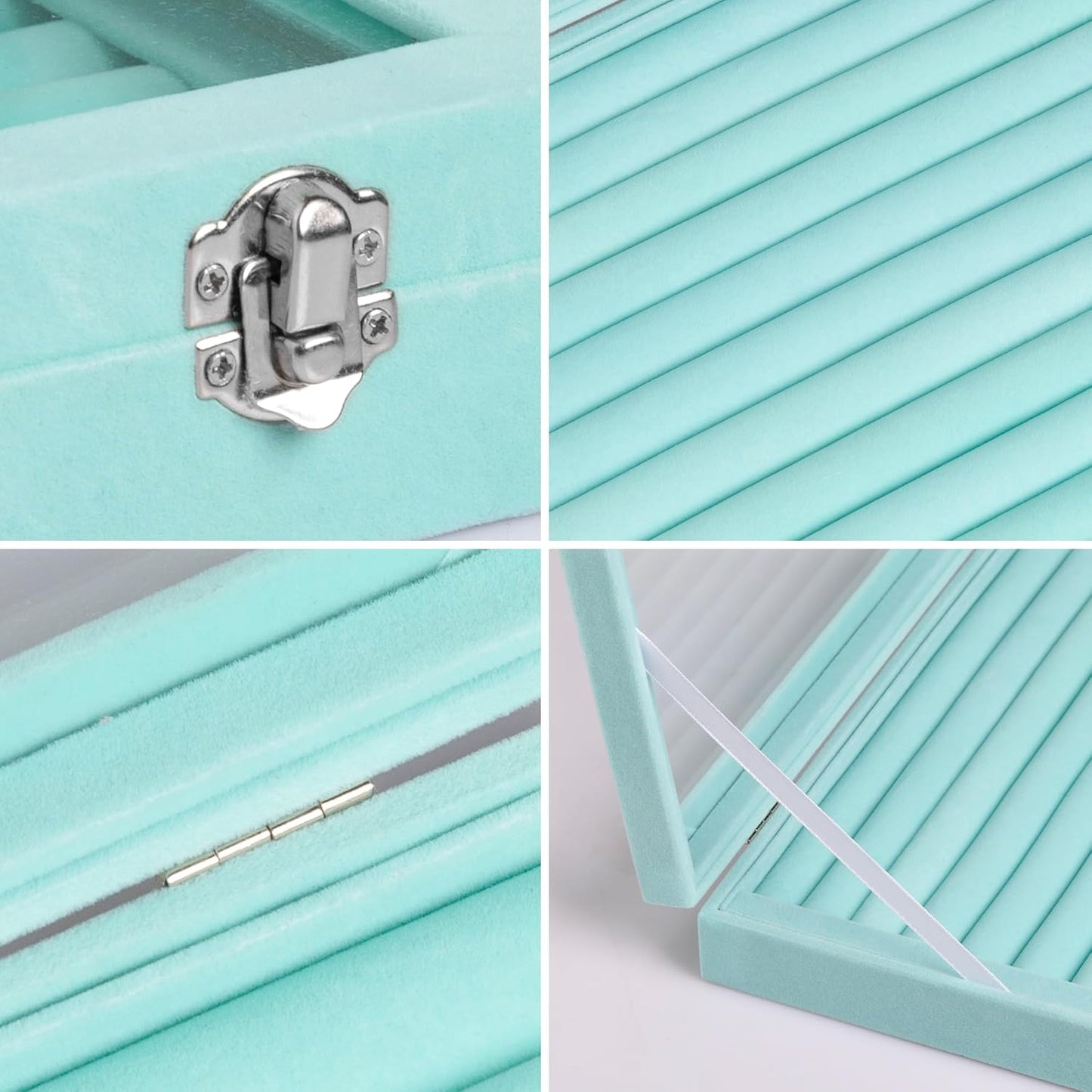 Frebeauty Rings/Earrings Organizer Tray with Clear Lid 10 Slots Velvet Drawer Insert Jewelry Storage box Transparent Glass lid Jewelry Display Case Showcase Gift for Girls Women (Turquoise, 10 Slots)