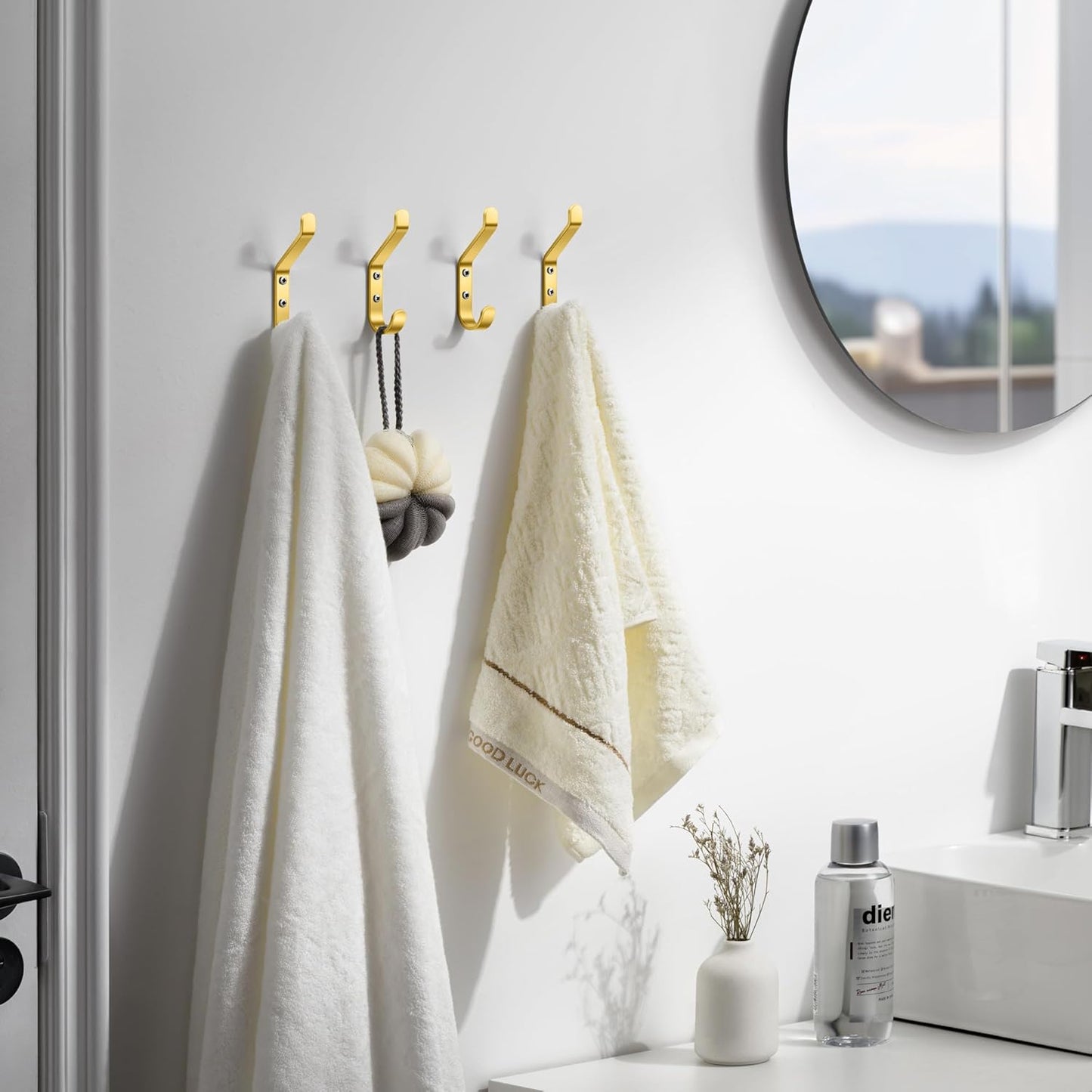 Coat Hooks Wall Mount for Hanging: 20LB Sturdy Hanger for Backpack, Towel, Bag, for Closet, Bathroom, Door, Mushroom, Brushed Gold 10 Pack, 3.75"