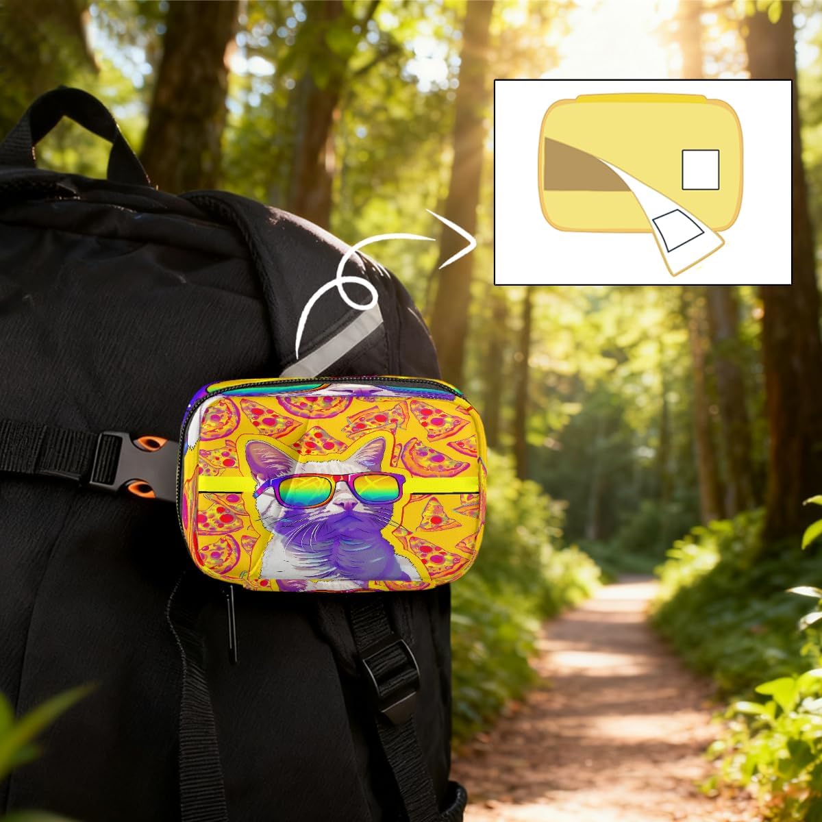 Sunglasses Cat Pizza Pattern Pill Organizer Travel Medicine Case with Zipper Daily Vitamin Storage Bag Portable 8 Slot Weekly Pill Box Supplement Holder for Home Office Gym Travel