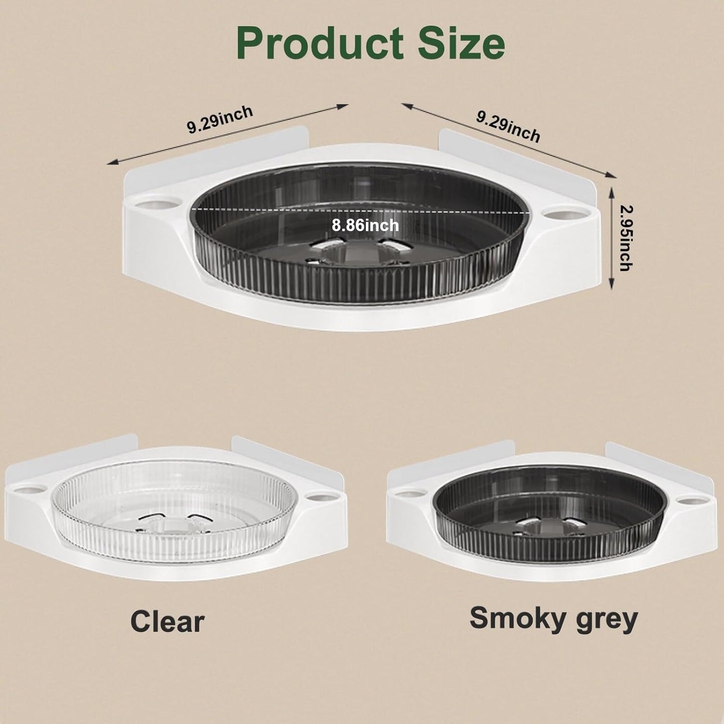 360 Rotating Makeup Organizer Spinning Bathroom Organizer 1 Pack Corner Storage Organizer with Hooks for Perfume Lotion Skincare Organizer Countertop Kitchen Storage(Smoky Grey)