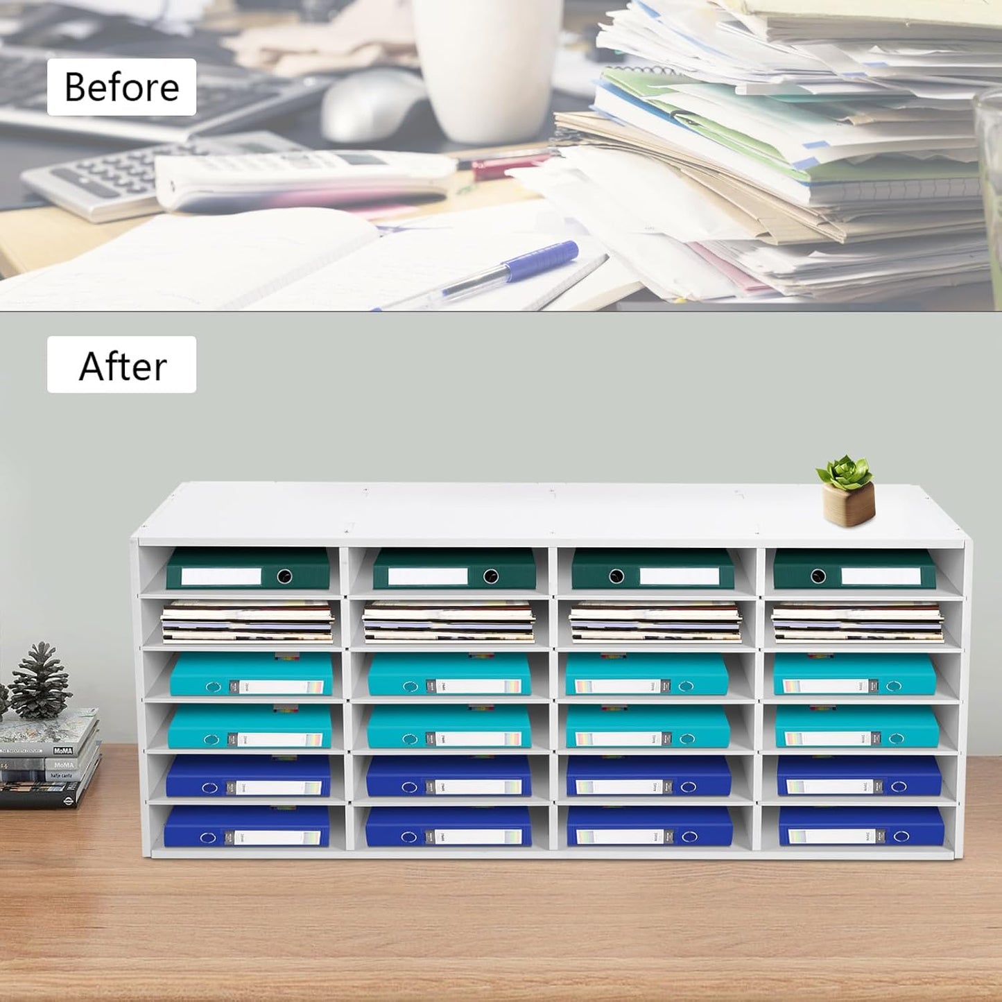 Mail Sorter Organizer, 24 Compartments Mailbox for Classroom, Desktop File Organizer with Adjustable Shelves, for Office Home Classroom, PVC, White