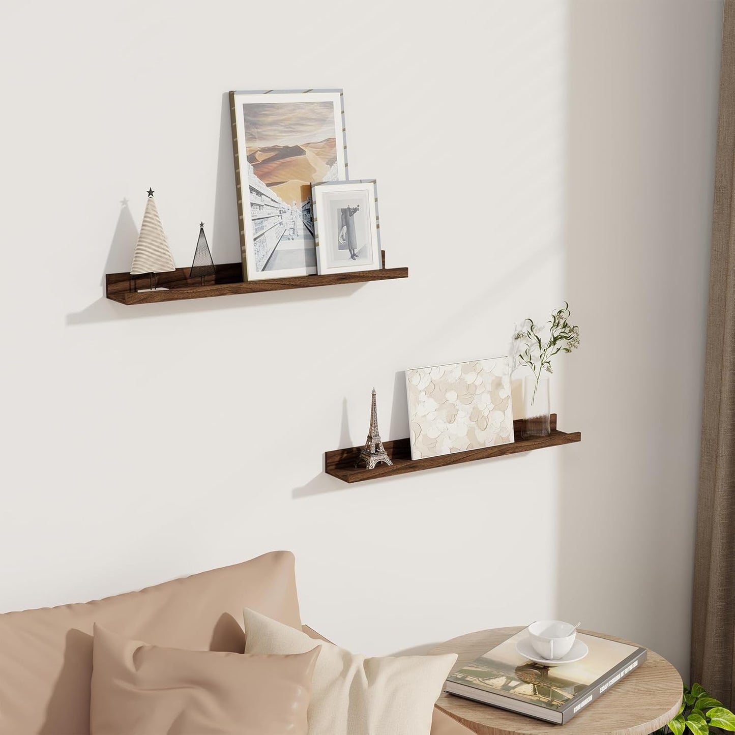 Axeman Floating Shelves for Wall - 24 Inch Picture Ledge Shelf Set of 2 - Rustic Picture Shelf for Wall with Ledge - Walnut Floating Shelves with Lip - Photo Ledge Shelves for Pictures Nursery Books