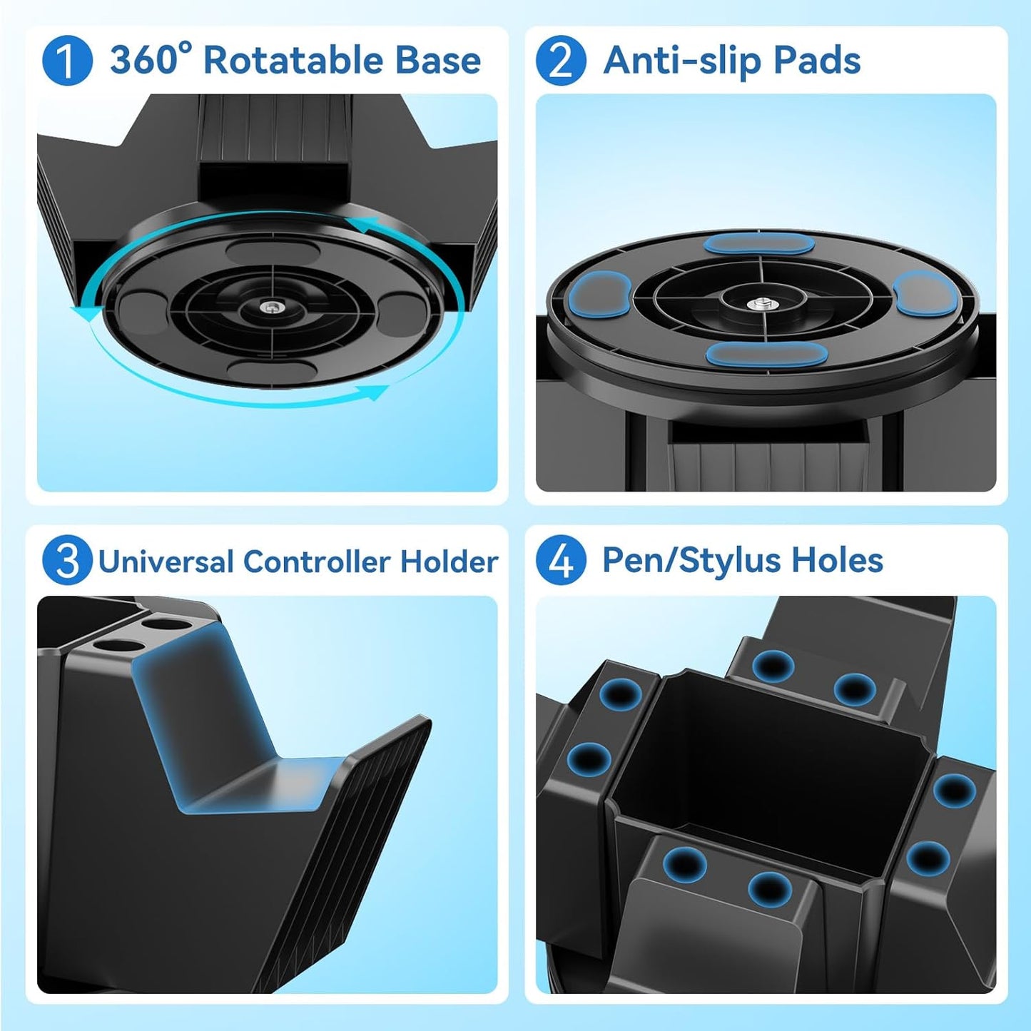 KDD Controller Organizer for Desktop - 360°Rotatable Controller Holder with Storage Box - Universal Stand for 4 Controllers, Desk Organizer for Switch Remote Control Pen Gamer Accessories