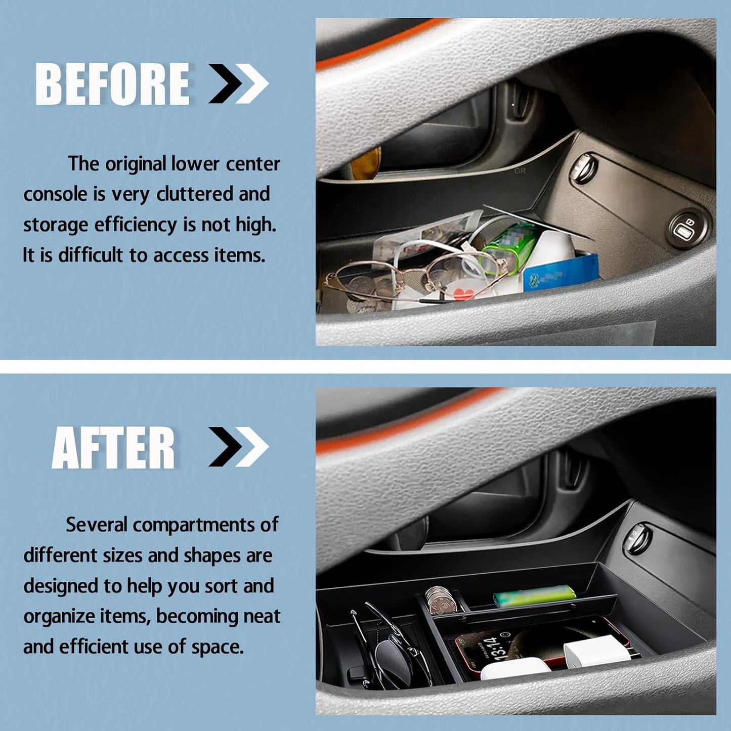 Center Console Organizer Compatible with Hyundai Santa Fe 2021 2022 2023 Lower Center Console Storage Box Tray Interior Accessories