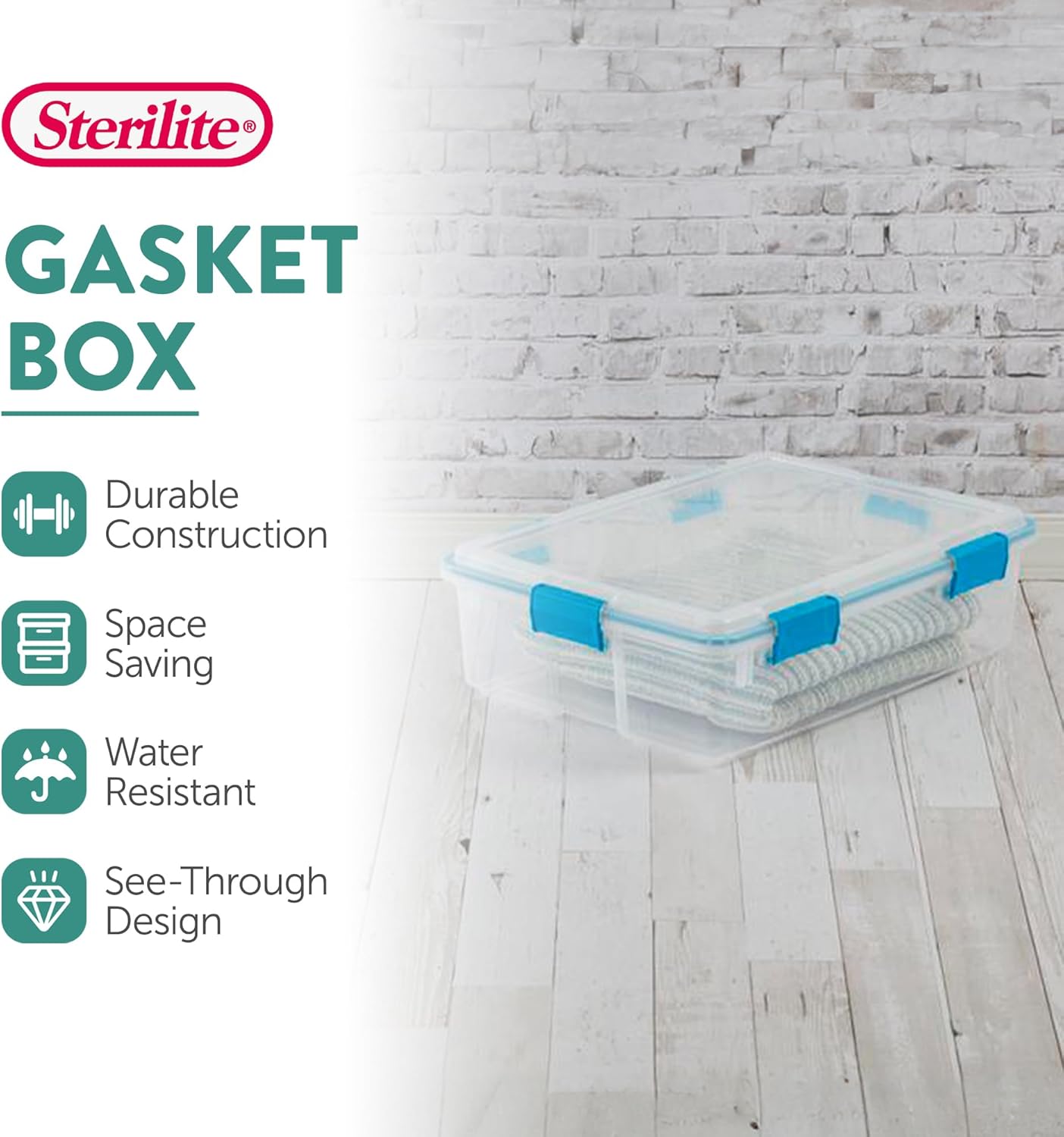 Sterilite 8-Pack Gasket Box, Weather-Resistant Storage Bins with Latching Lids, 37 Quart - Heavy-Duty Organizing Containers for Closet, Bathroom, and Office