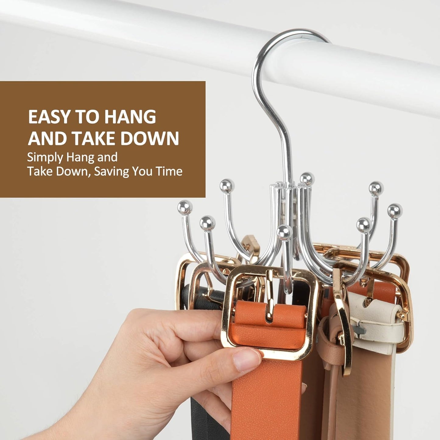 ZEDODIER Belt Hanger, 2 Pack Belt Rack Closet Accessories Organizer, Maximum 24 Storage Capacity, Hanging Holder Storage Hook for Belt, Bra, Tank Top, Tie, Scarf, Purse