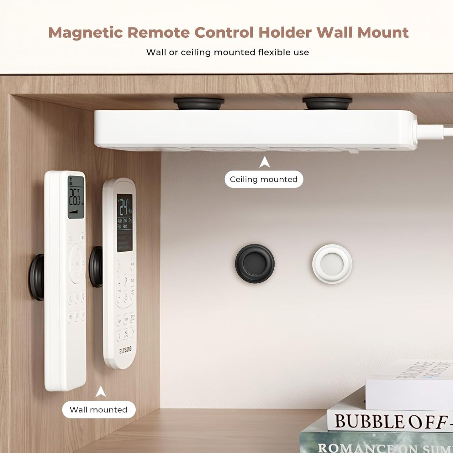 4Pcs Magnetic Remote Control Holder, Upgrades Silicone Wall Mount Self-Adhesive Remote Control Stand, Organizer Storage for Air Conditioner & TV Remotes, Caddy Back of Televisions (Black)