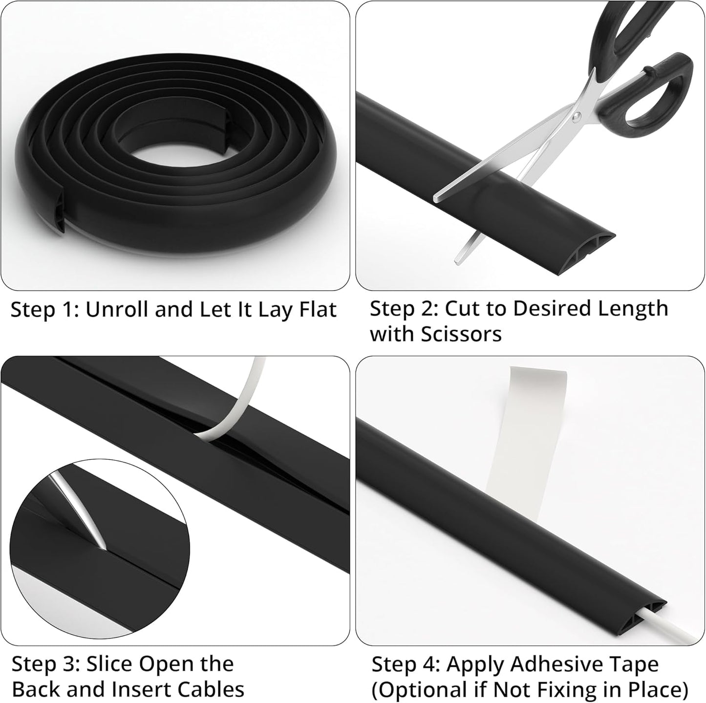 ZhiYo 3.6ft Cord Covers for Wires on Floor, Cord Hider Floor Hide Extension Cords, Soft PVC Cable Cover Cable Protector, Wire Cavity W0.62in H0.31in, White