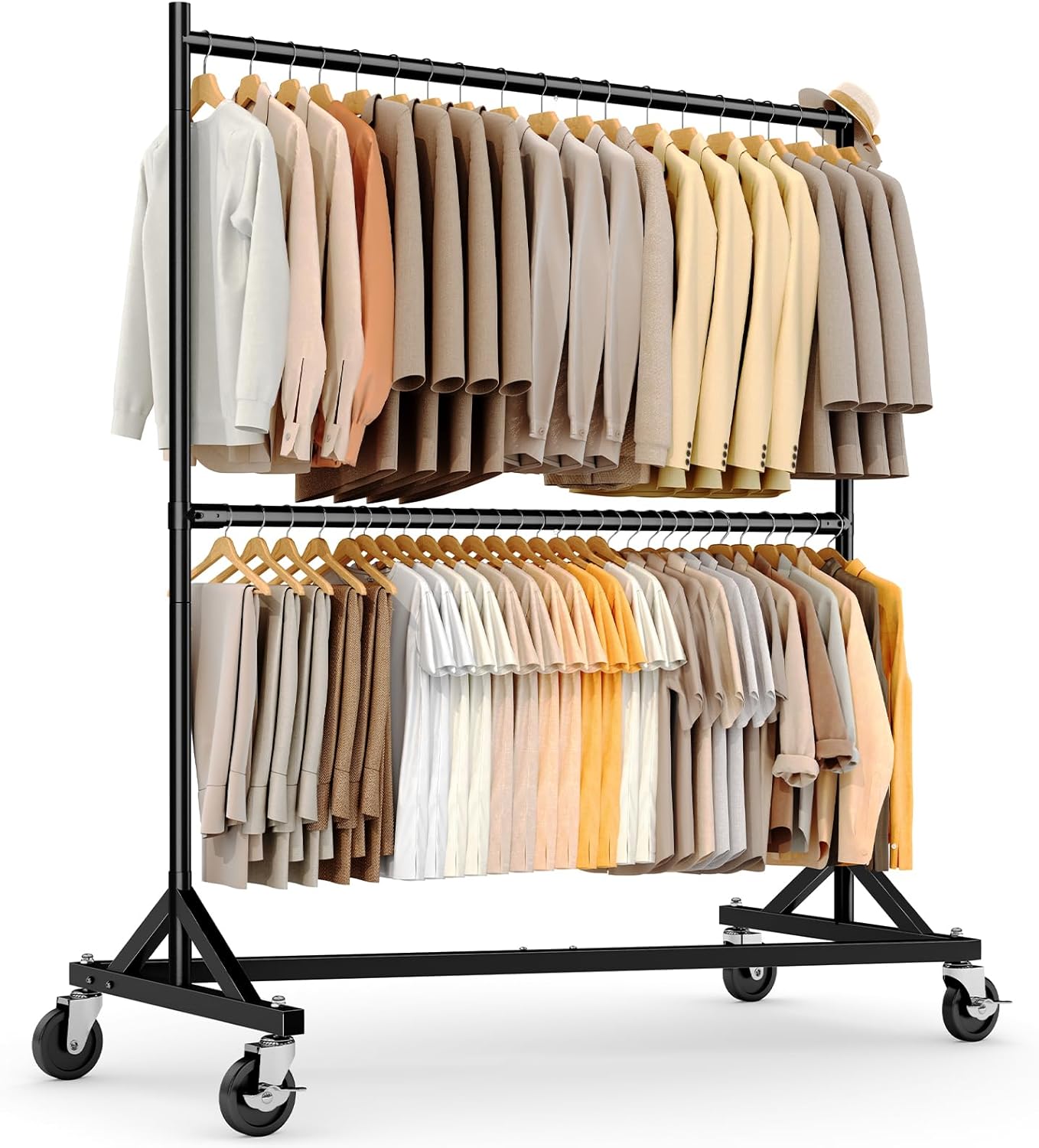 HOKEEPER Z Rack for Clothing Heavy Duty Clothes Rack Hold 550 LBS Commercial Garment Rack with Wheels Rolling Portable Z Base for Bedroom, Living Room, Laundry, Black, 22.8" D x 62.6" W x 87.8" H