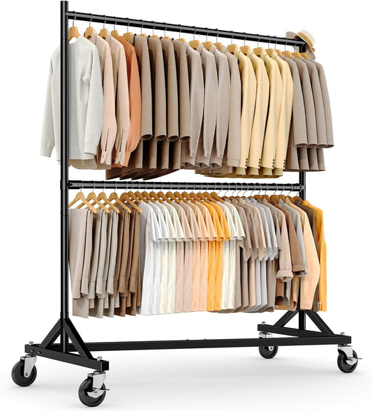HOKEEPER Z Rack for Clothing Heavy Duty Clothes Rack Hold 550 LBS Commercial Garment Rack with Wheels Rolling Portable Z Base for Bedroom, Living Room, Laundry, Black, 22.8" D x 62.6" W x 87.8" H