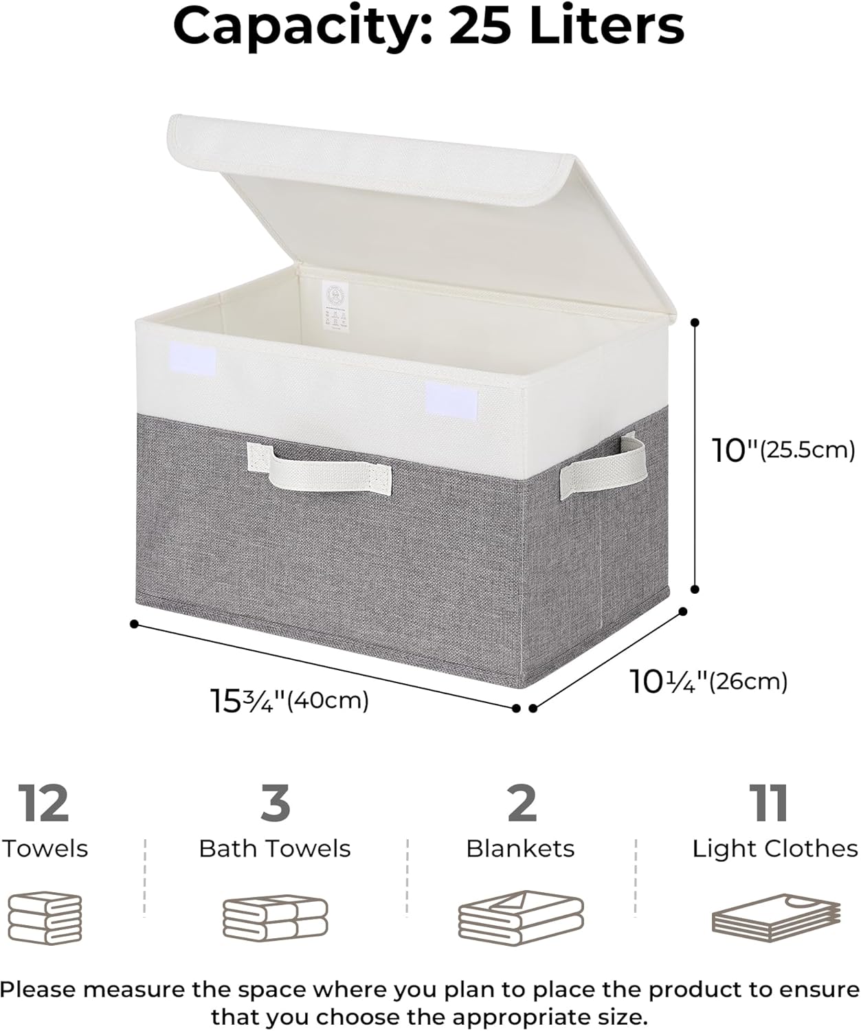 GRANNY SAYS Fabric Storage Boxes, Keepsake Box, Large Storage Bins with Lids, Closet Organizers, Toy Organizer, Storage Baskets for Shelves, White/Gray, 2-Pack