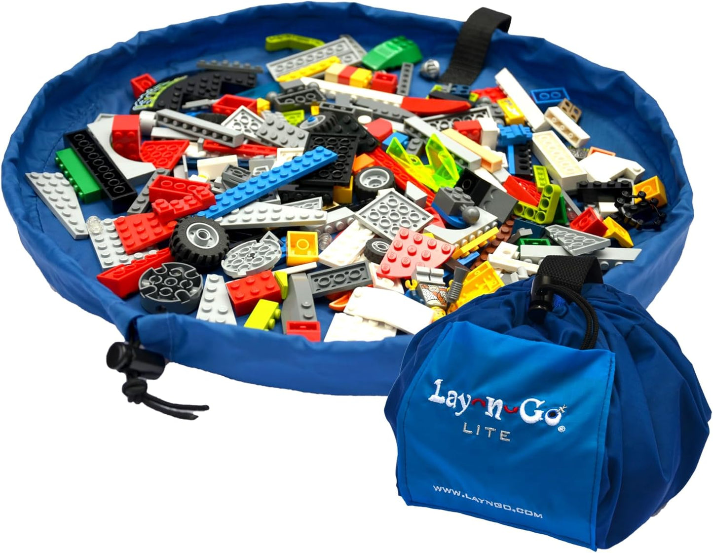 Lay-n-Go 2-in-1 Small Portable Drawstring Toys Storage Organizer and Play Mat for Room and Travel, Made for Kids and Toddlers with a Durable Patented Design