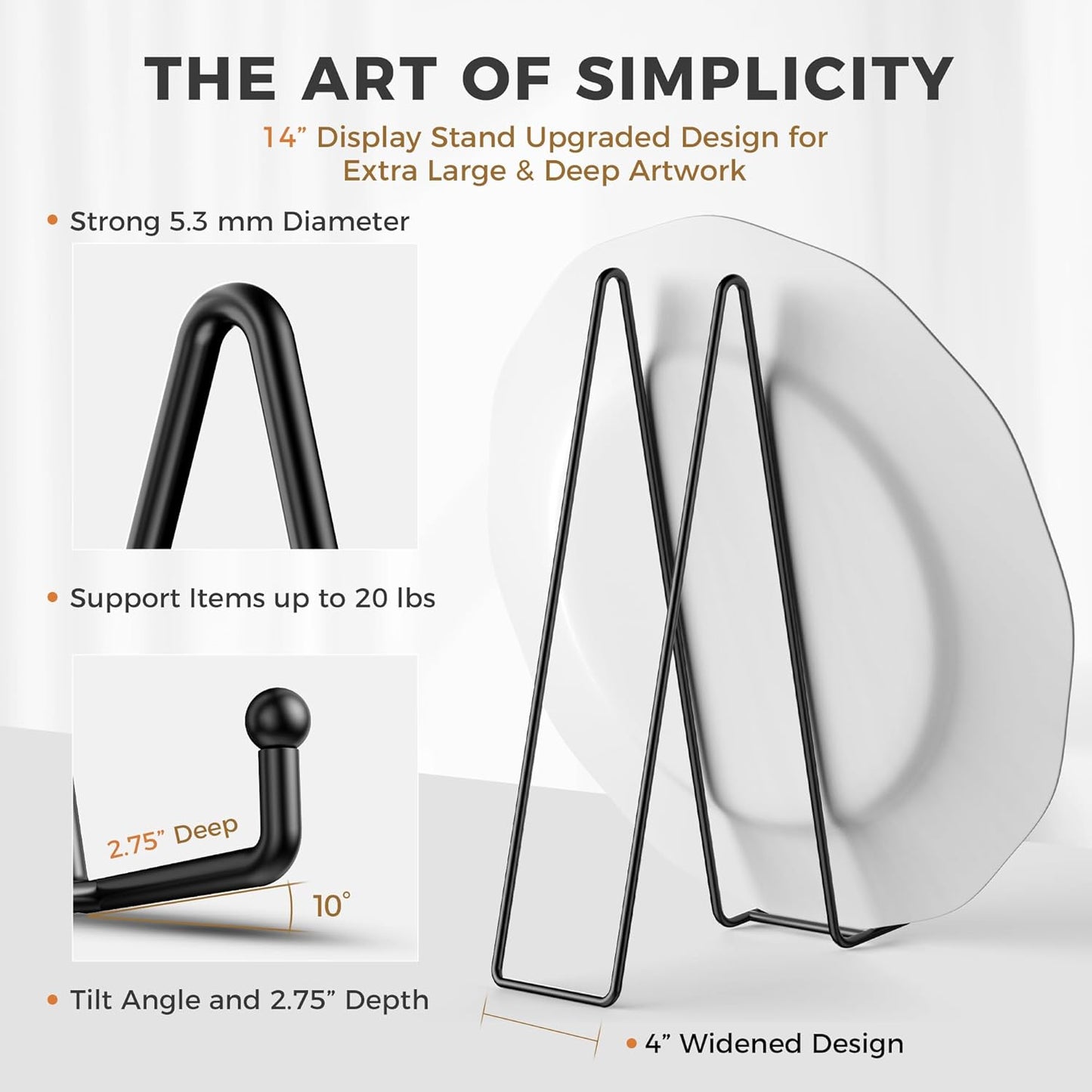 TR-LIFE 14 Inch Heavy Duty Plate Stand (4 Pack) - Metal Display Easel for Large Plates, Platters, Picture Frames, Signs, and Posters