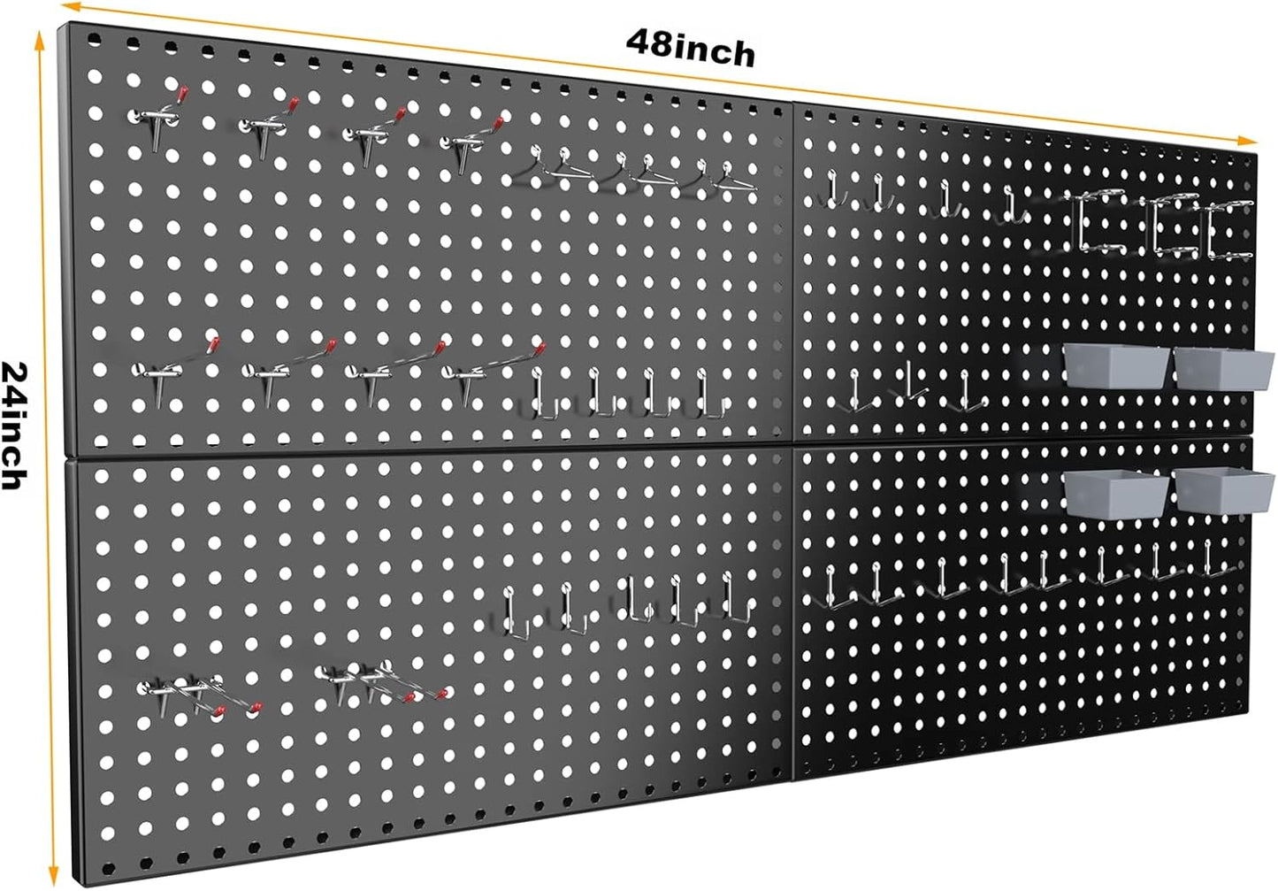 Pegboard Smith 4x2ft Metal Pegboard Kit for Tools Storage, Black Pegboard Wall Organizer with Hooks and Pegboard Bins