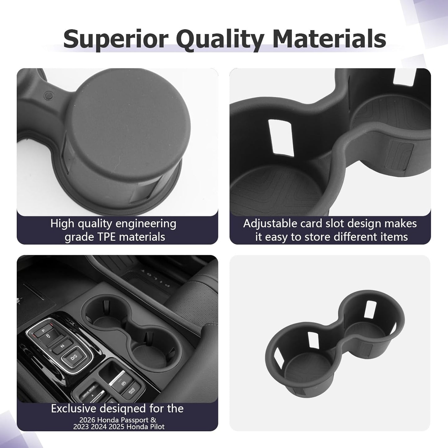 LUWU 2026 Passport Center Console Cup Holder Compatible with 2023 2024 2025 Pilot & 2026 Passport Interior Accessories Center Console Silicone Cup Holder Insert 2025 Pilot Accessories Black