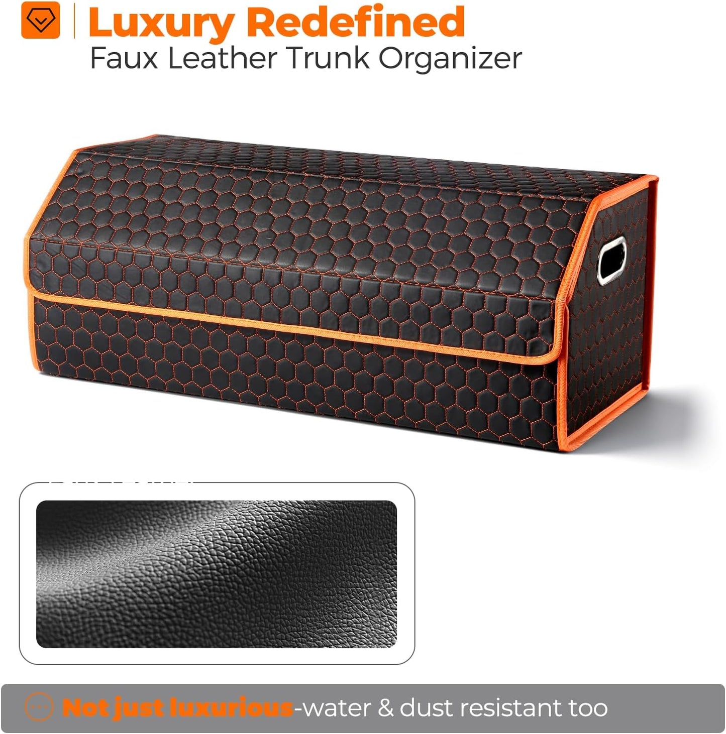 Car Organizers and Storage - Trunk Organizer for Suv Car,Car Trunk Leather Storage Box,Extra Large,Magnetic Lid,Collapsible and Adjustable