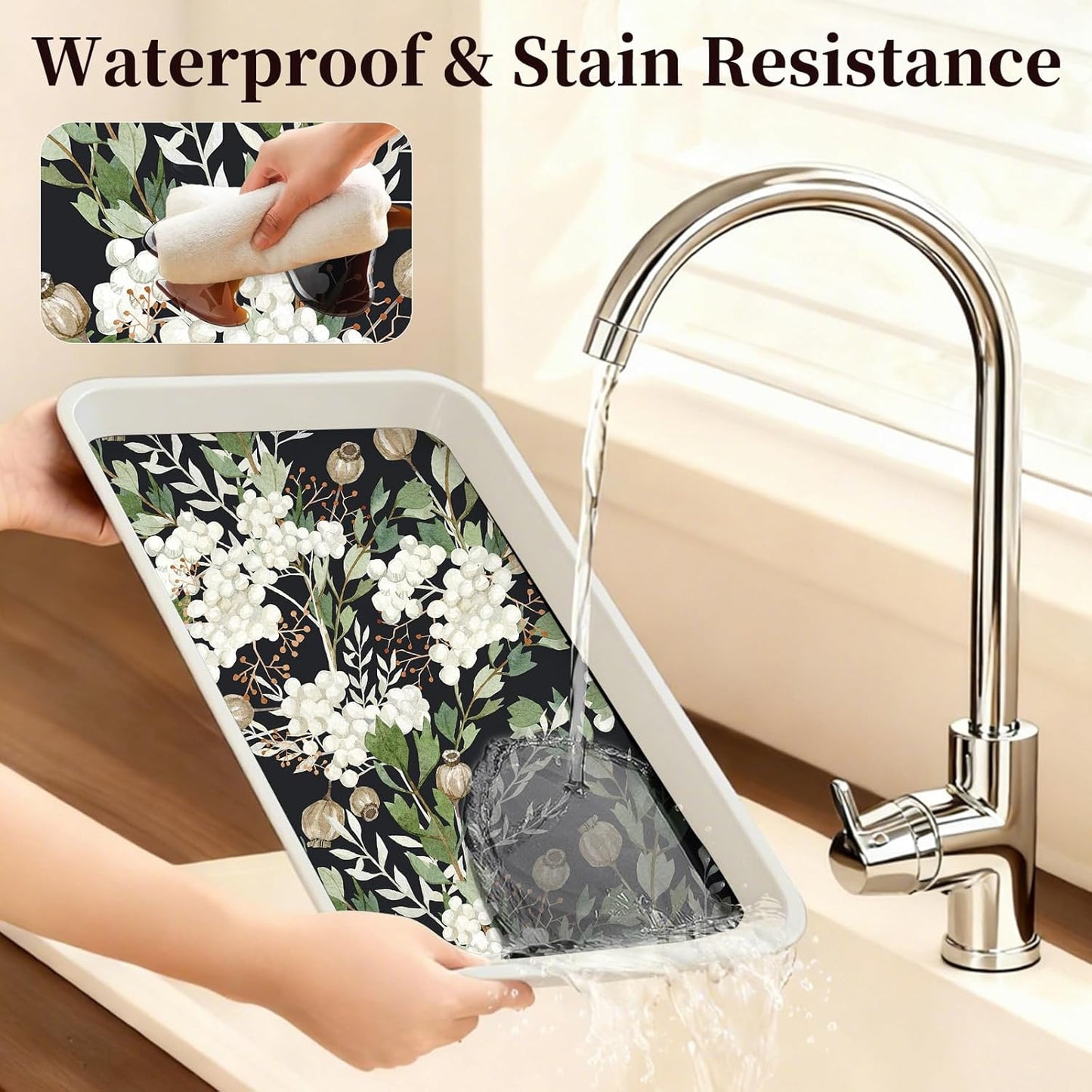 Floralplus Shelf Liner for Cabinet Kitchen, Self Adhesive Cabinet Drawer Liner, Floral Contact Paper for Kitchen, Waterproof Pantry Countertop Refrigerator Liners 17.7 x 78.7 in